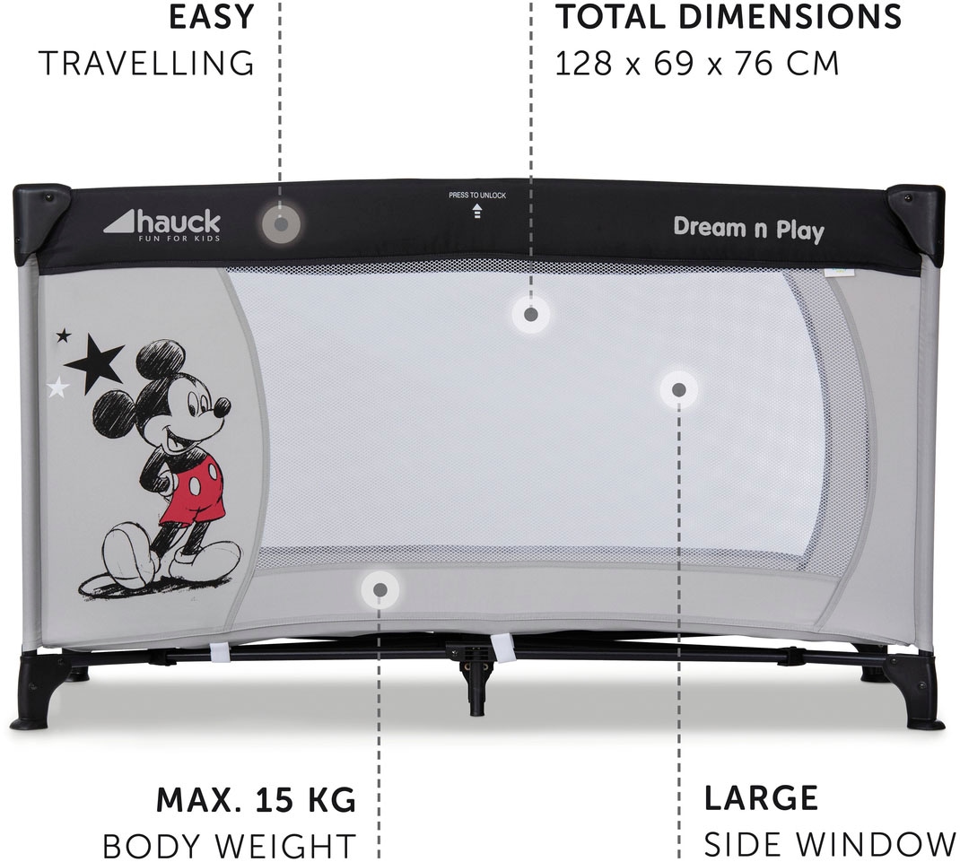 Hauck Baby-Reisebett »Dream N Play - Mickey Stars«, inkl. Transporttasche