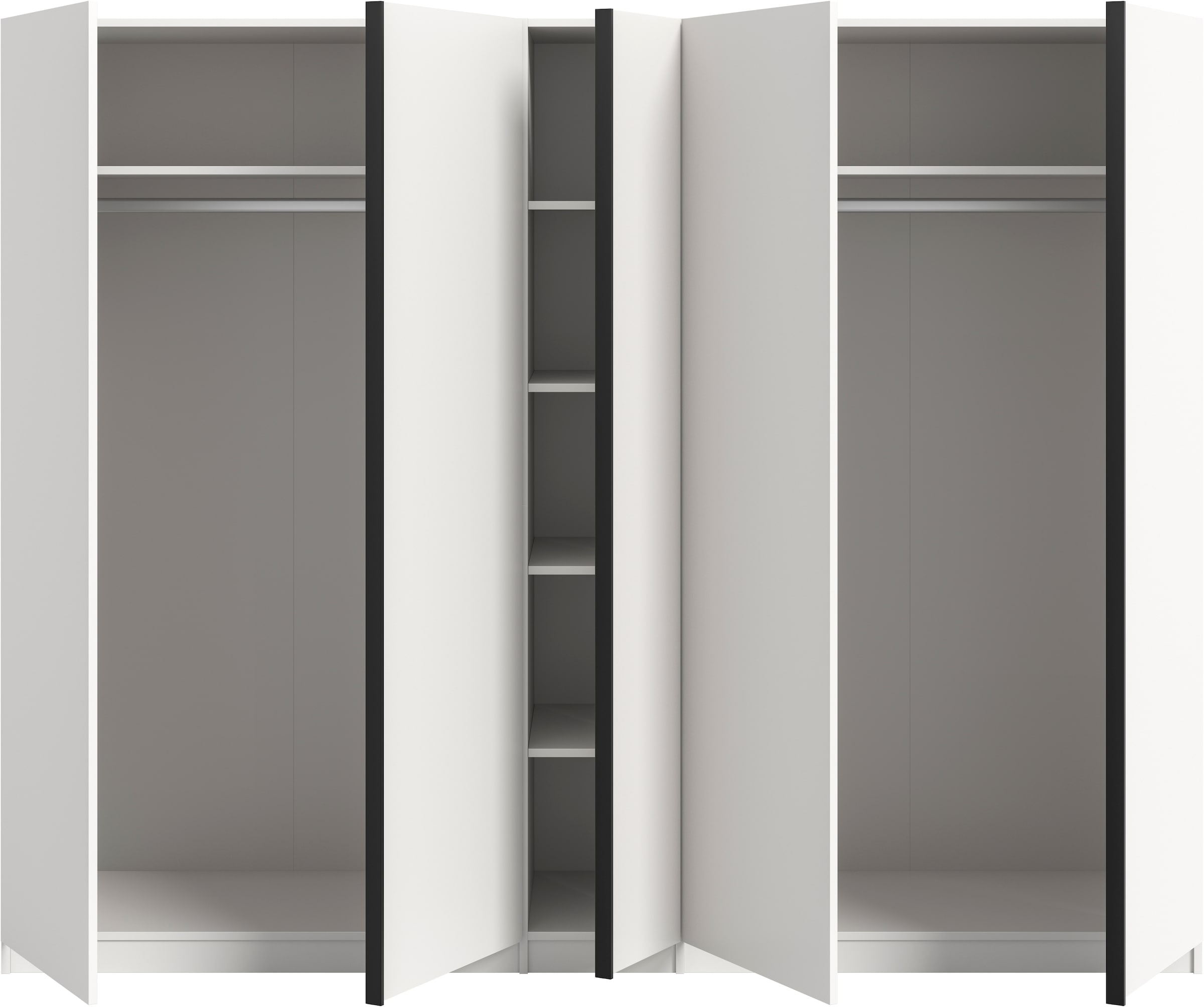 Home affaire Kleiderschrank »BENDINGO, TOPSELLER!, Schlafzimmerschrank, Schrank, Garderobenschrank«, (OTTO BESTSELLER, Garderobe & Schlafzimmer), Breite 230cm, weiß, 5-türig, 2 Kleiderstangen und 6 Ablageböden