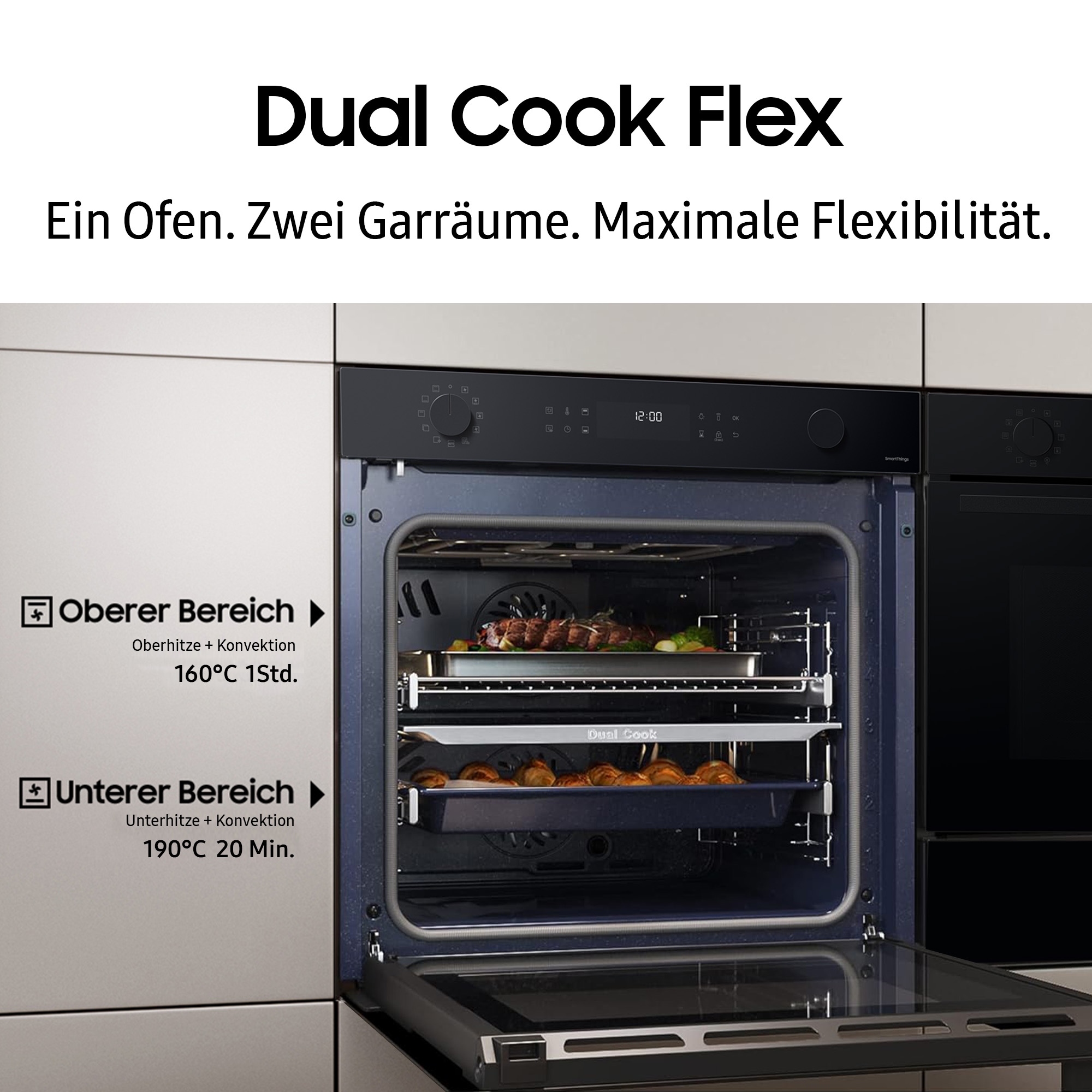 Samsung Einbaubackofen Serie 4 »NV7B45502AK/U1« mit Pyrolyse-Selbstreinigung Dual Cook Flex – Ein Ofen. Zwei Garräume. Flexible Tür.