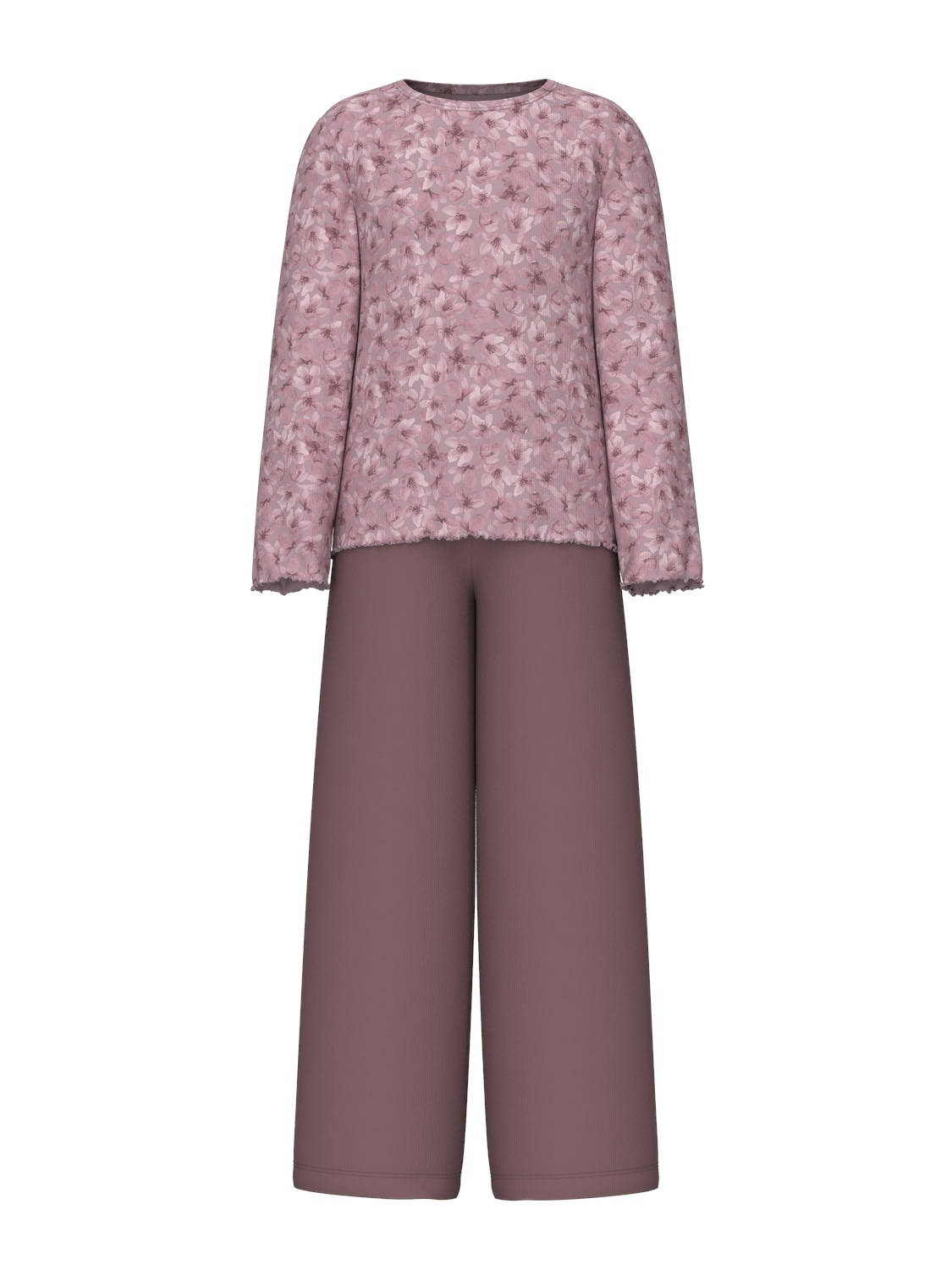 Name It Schlafanzug »NKFNIGHTSET MAUVE FLOWER LOOSE RIB NOOS«, (Set, 2 tlg.), in angenehm tragbarere Rippen-Qualität