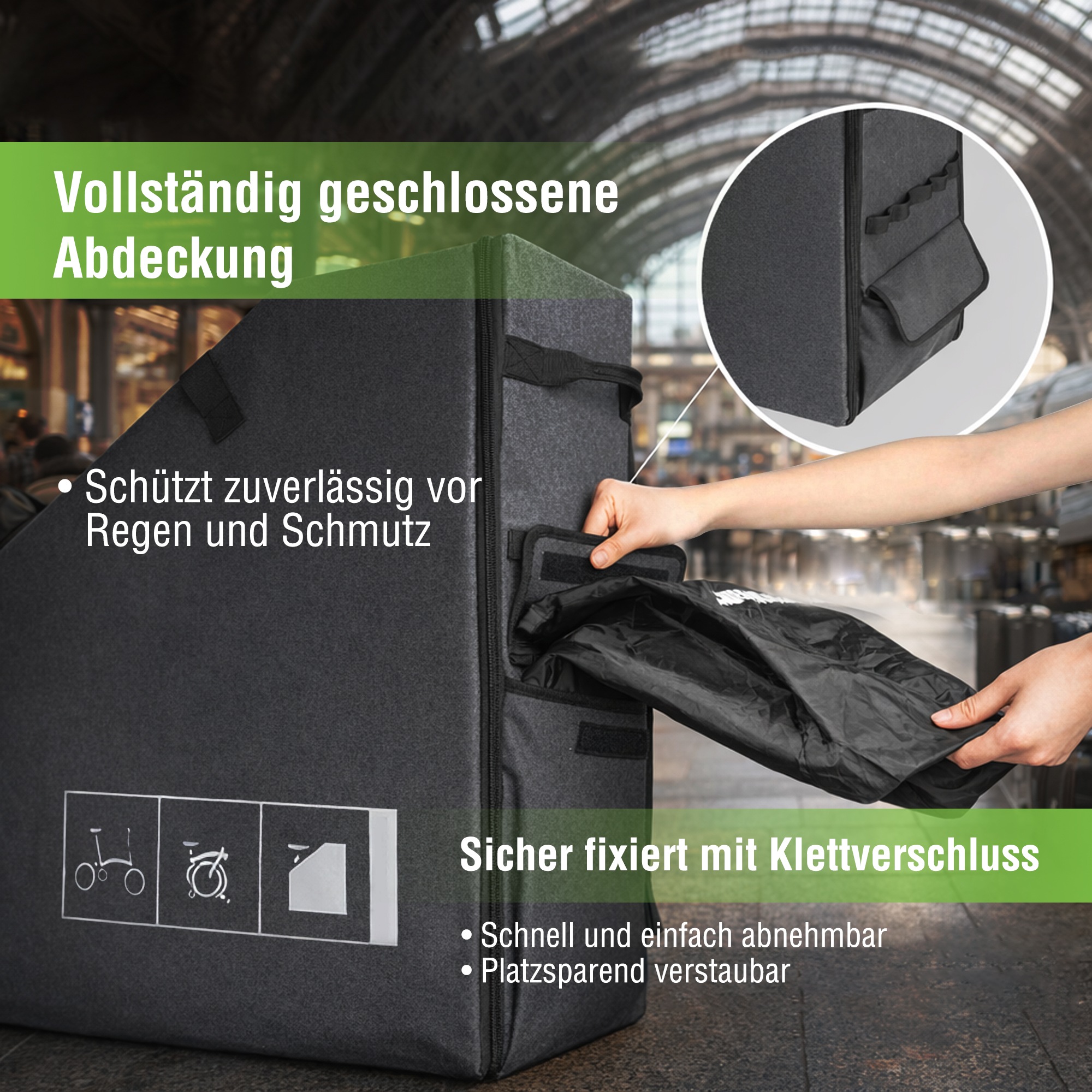 SachsenRad Aufbewahrungstasche »Faltrad-Transportbox für SachsenRAD F2, F3, F11, F12« gefaltet 84 x 44 x 8 cm, mit Regenschutz, abnehmbares 4-Rollen-System