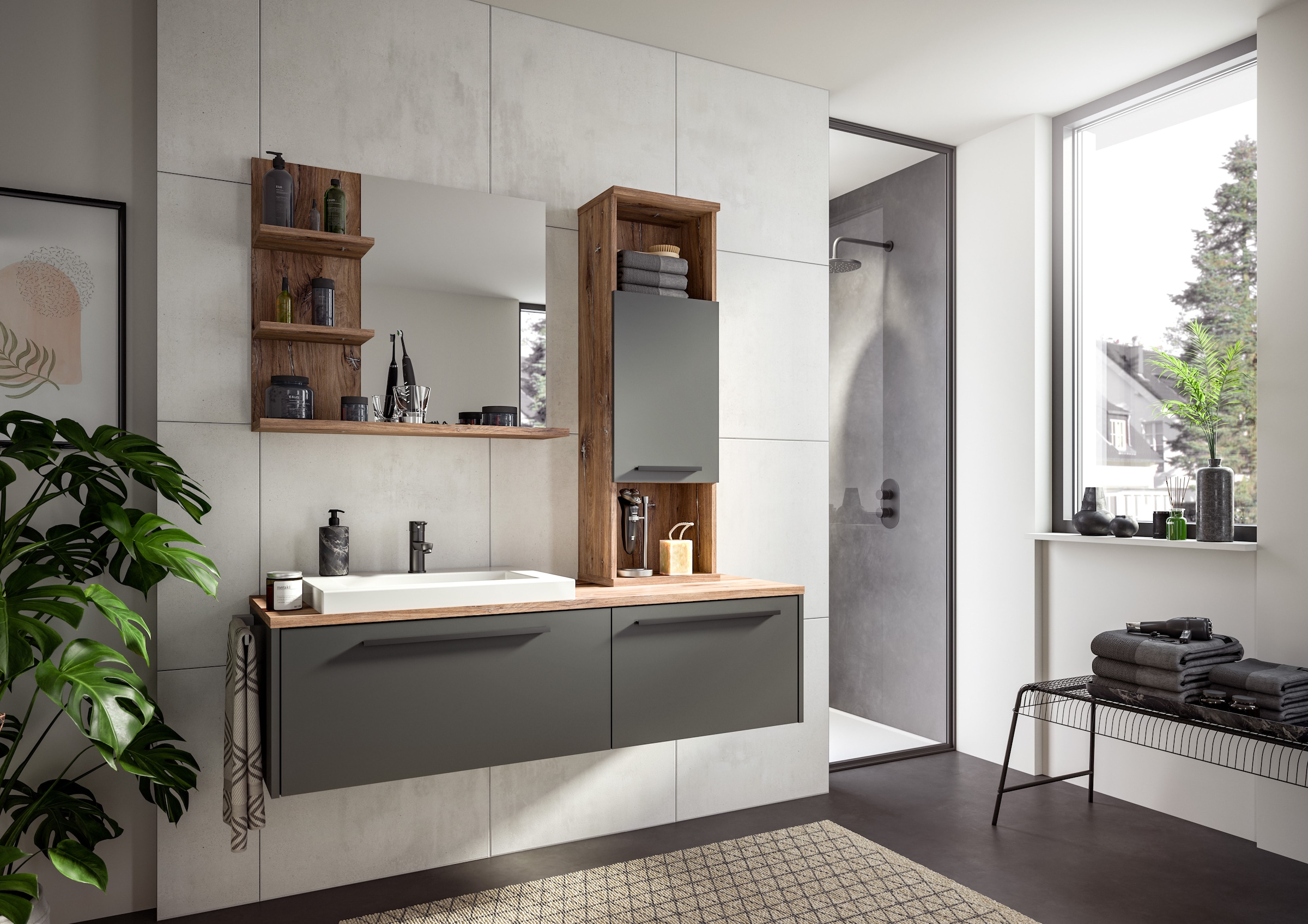 welltime Spiegel »Agen, Breite 80 cm, 3 Ablageböden, hochwertiges Spiegelglas«, (1 St.), Badmöbel, Spiegel, Wandspiegel, Bad, Badezimmer