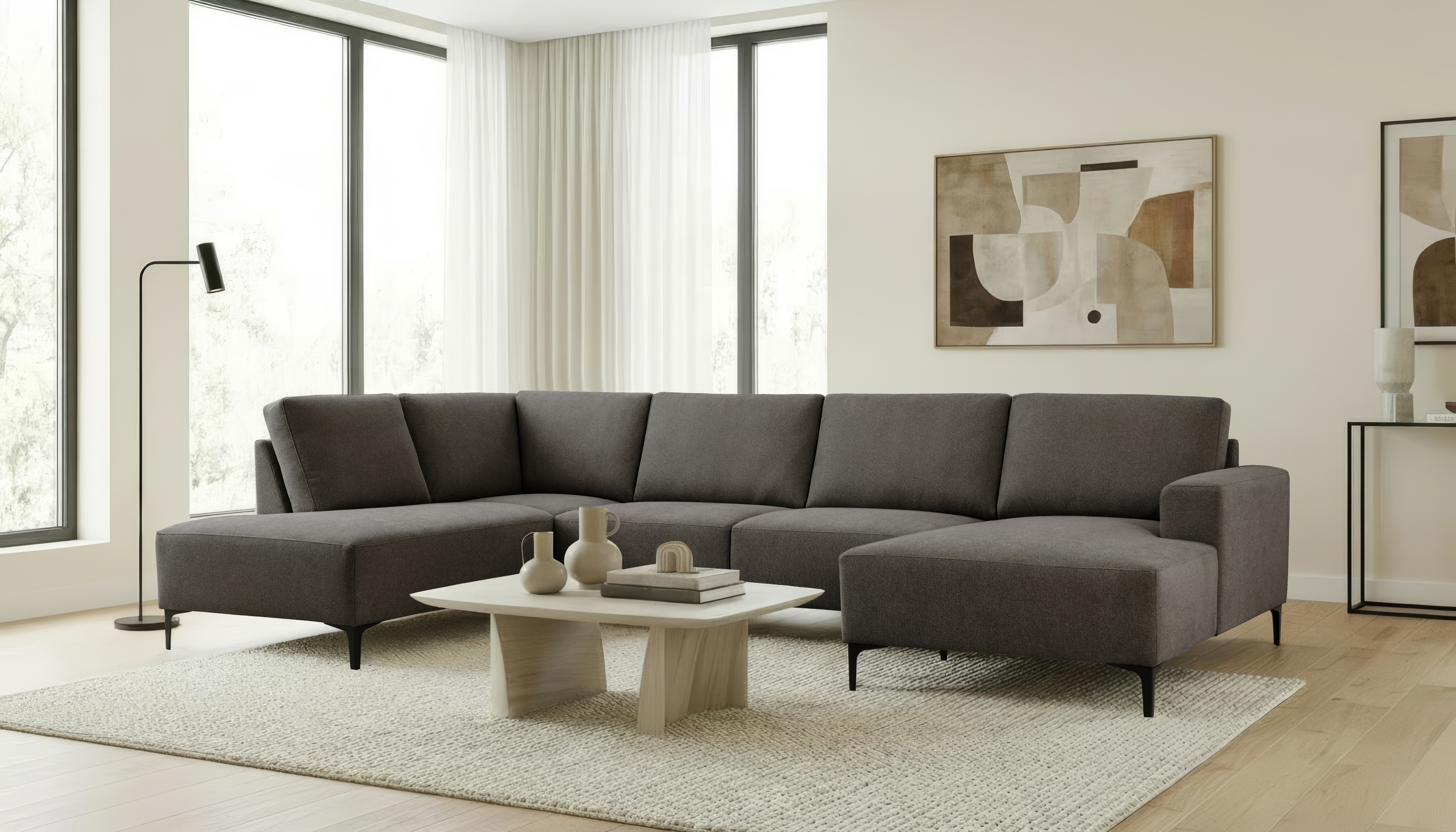 OTTO home Wohnlandschaft "Tournon U-Form, XXL Sofa, Breite 333 cm, Webstoff, Chenille" Designsofa im nordischen Stil, Wellenunterfederung, Metallfüße