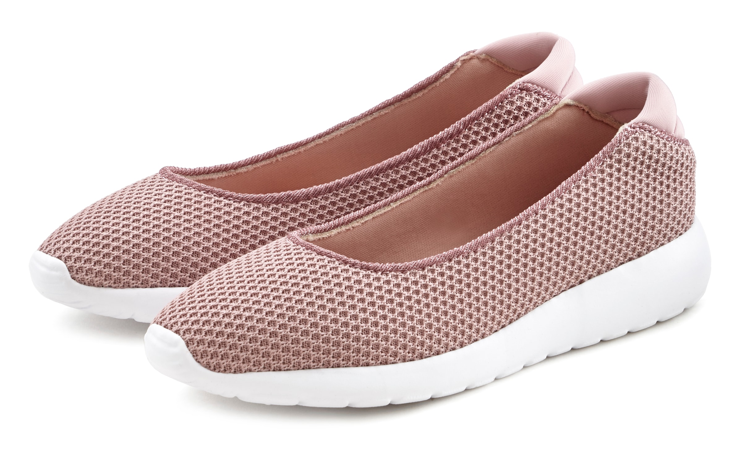 Ballerina LASCANA "Freizeitschuh, Slipper, Halbschuh, Slip-On-Sneaker", Damen, Gr. 39, rosa, Obermaterial: 100% Textilmaterial. Decksohle: 100% Textilmaterial. Futter: 100% Textilmaterial. Laufsohle: 100% Synthetik, unifarben, Schuhe Ballerina, zum Reinsc