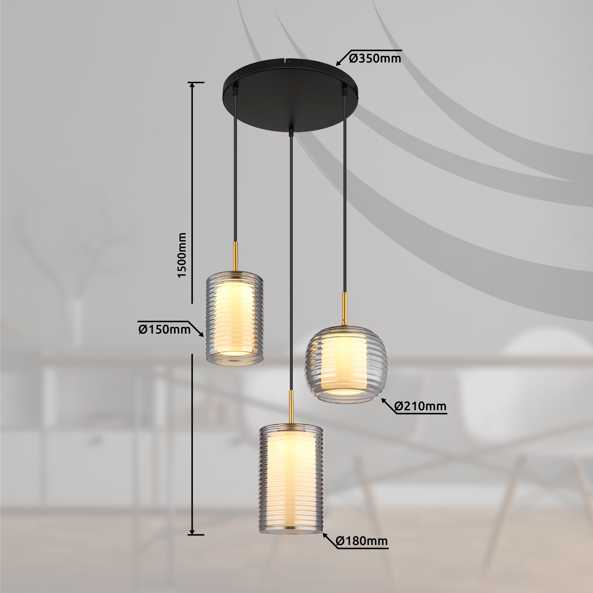 GLOBO LIGHTING LED Pendelleuchte »LAMPIGNA«, Leuchtmittel LED-Modul | LED fest integriert, Hängelampe/Hängeleuchte/Wohnzimmer/Esstisch/rauchfarben