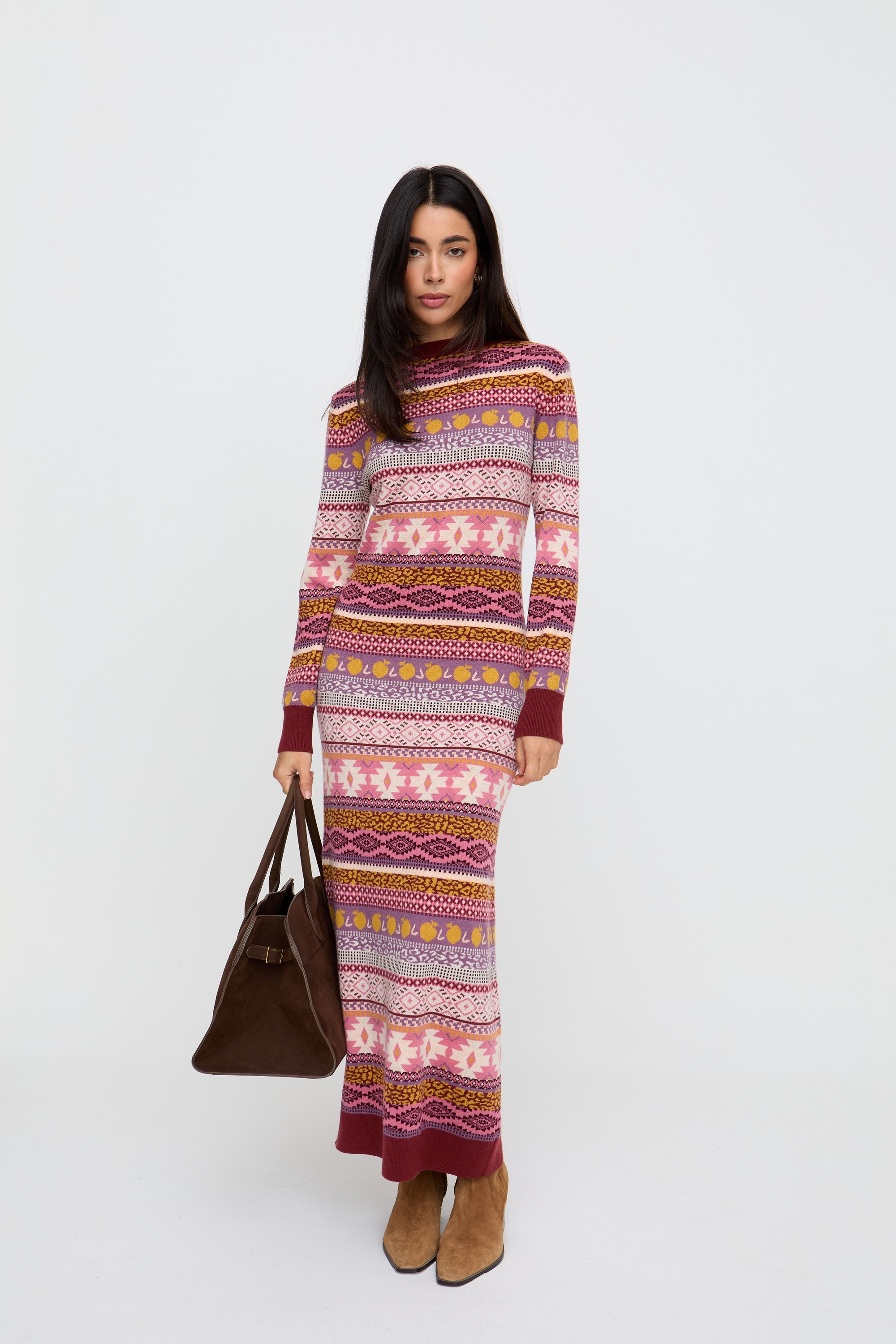 RAFFYA Midikleid »Elvis Longline Folk Jacquard Maxi Dress Damen«