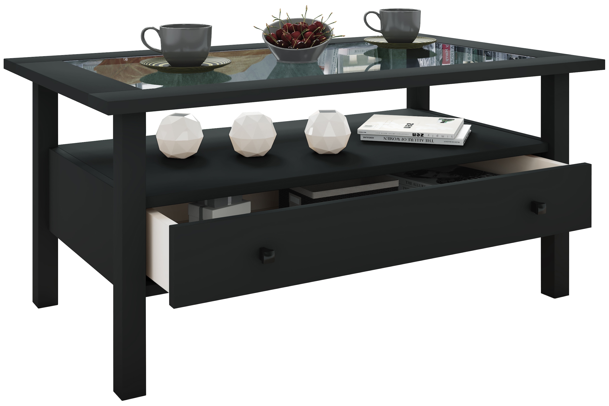 Couchtisch VCM "Holz Sofatisch Couchtisch Schublade Lingis L", schwarz, B:90cm T:54cm, Tische, Couchtisch