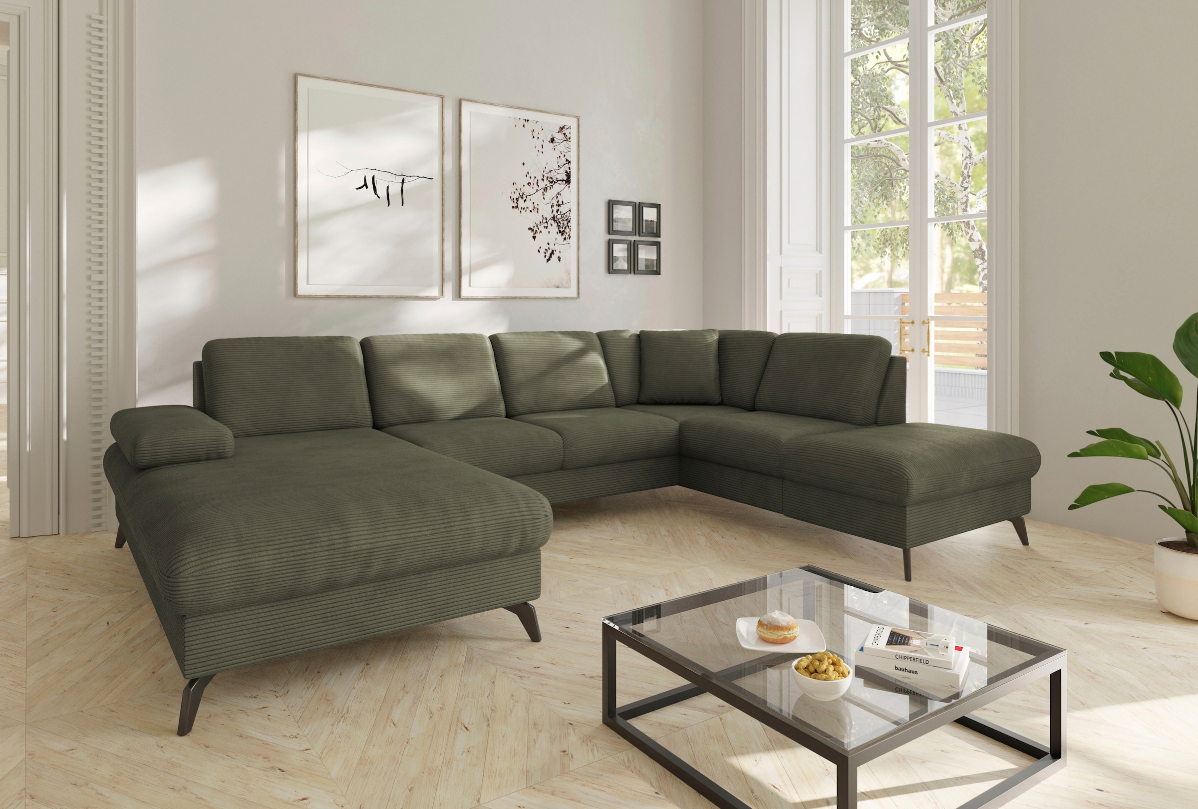 sit&more Wohnlandschaft "Morris Jubi U-Form, B: 300 cm, Armteilverstellung" optional mit Bettfunktion, 1 Zierkissen, komfortable Sitzhöhe 44 cm