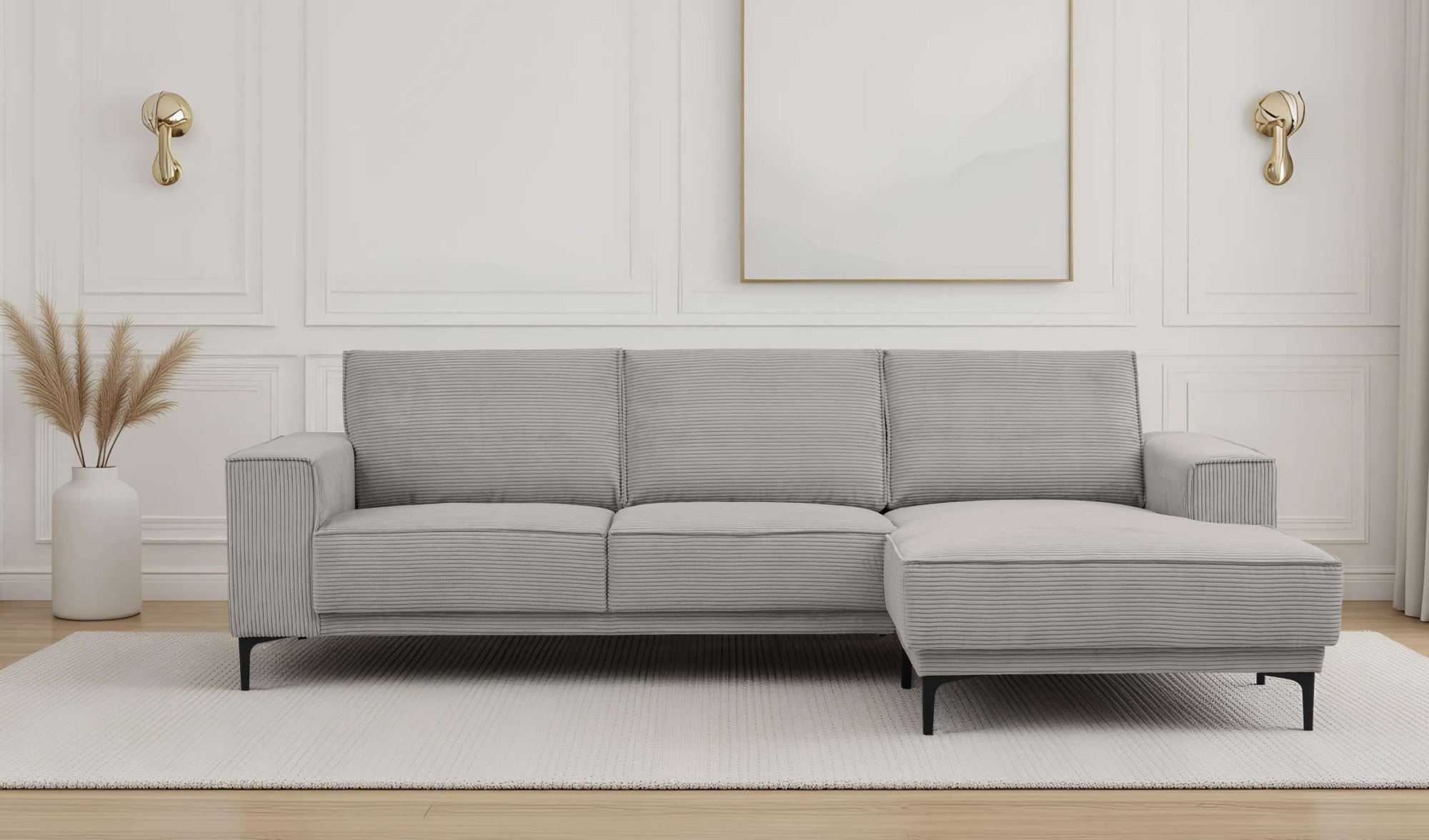OTTO home Ecksofa "OLAND Cord L-Form, B: 280 cm, Skandi-Design" L-Form, 280 cm, Wellenunterfederung, Skandi-Design, Metallfüße