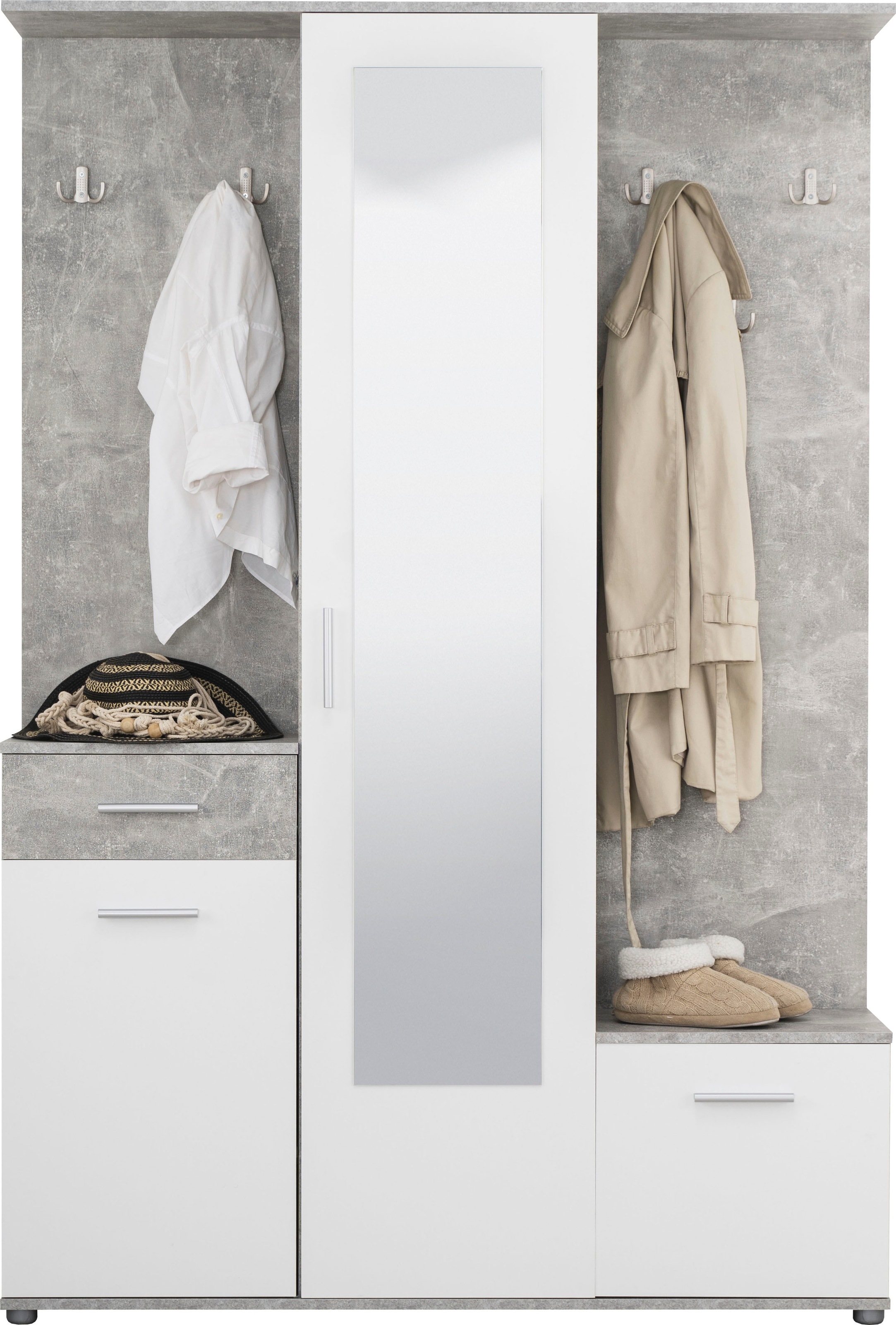 INOSIGN Kompaktgarderobe »Martin Flurgarderobe, Dielenschrank, Flurmöbel, Breite 134 cm«, Schuhschrank, mit Spiegel, in modernen Farben, mit 10 Haken