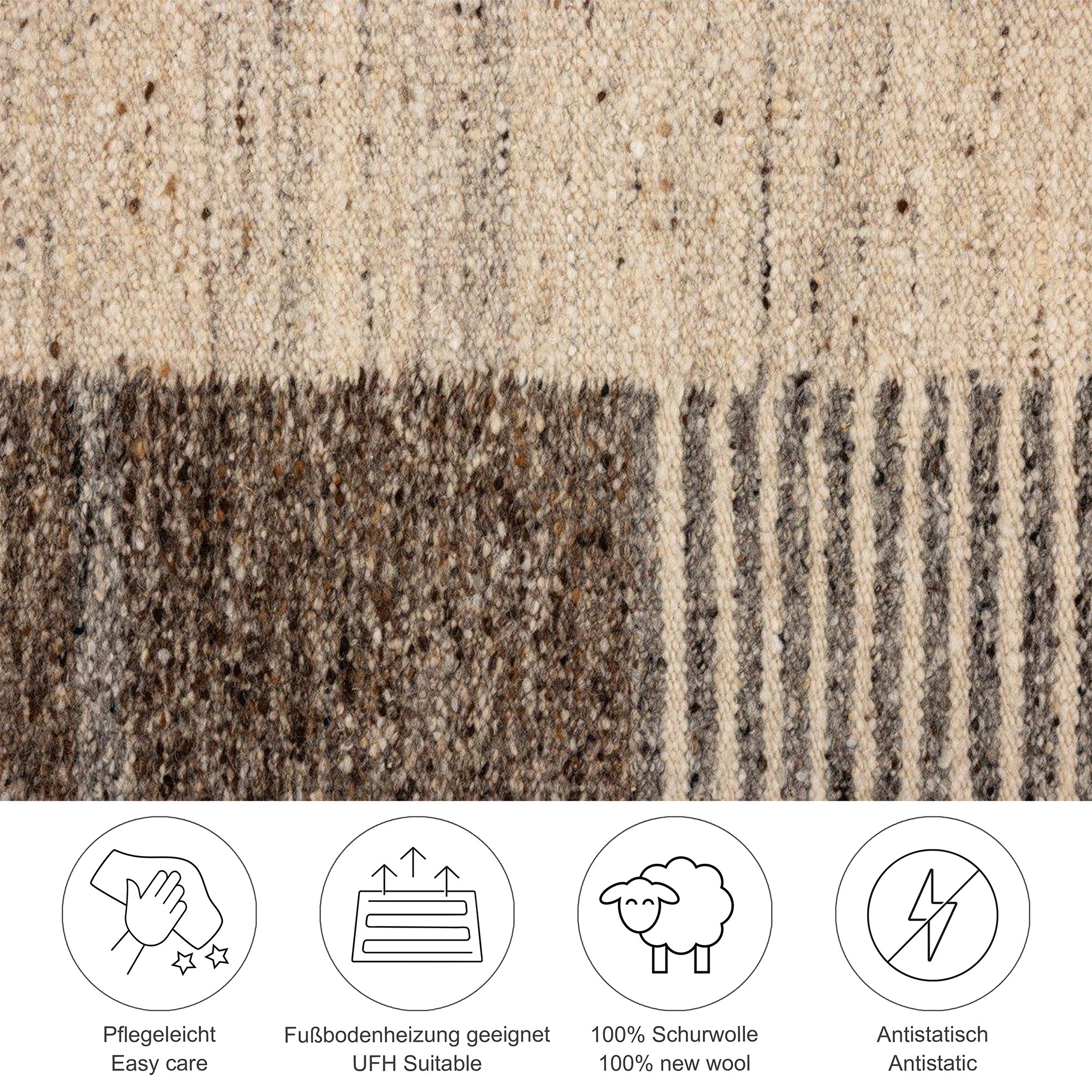 Thumbnail - THEKO Wollteppich "Ehrwald TK-157" rechteckig 12 mm Höhe Wendeteppich, besonders flach, handgewebt, reine Wolle, mit Bor...