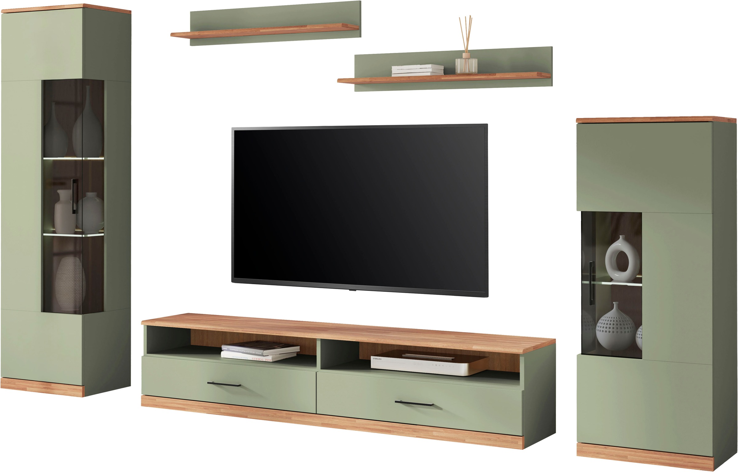 OTTO home Wohnwand "Ribe,Set-5 St.,Oberplatten Eiche massiv,viel Stauraum" günstig online kaufen