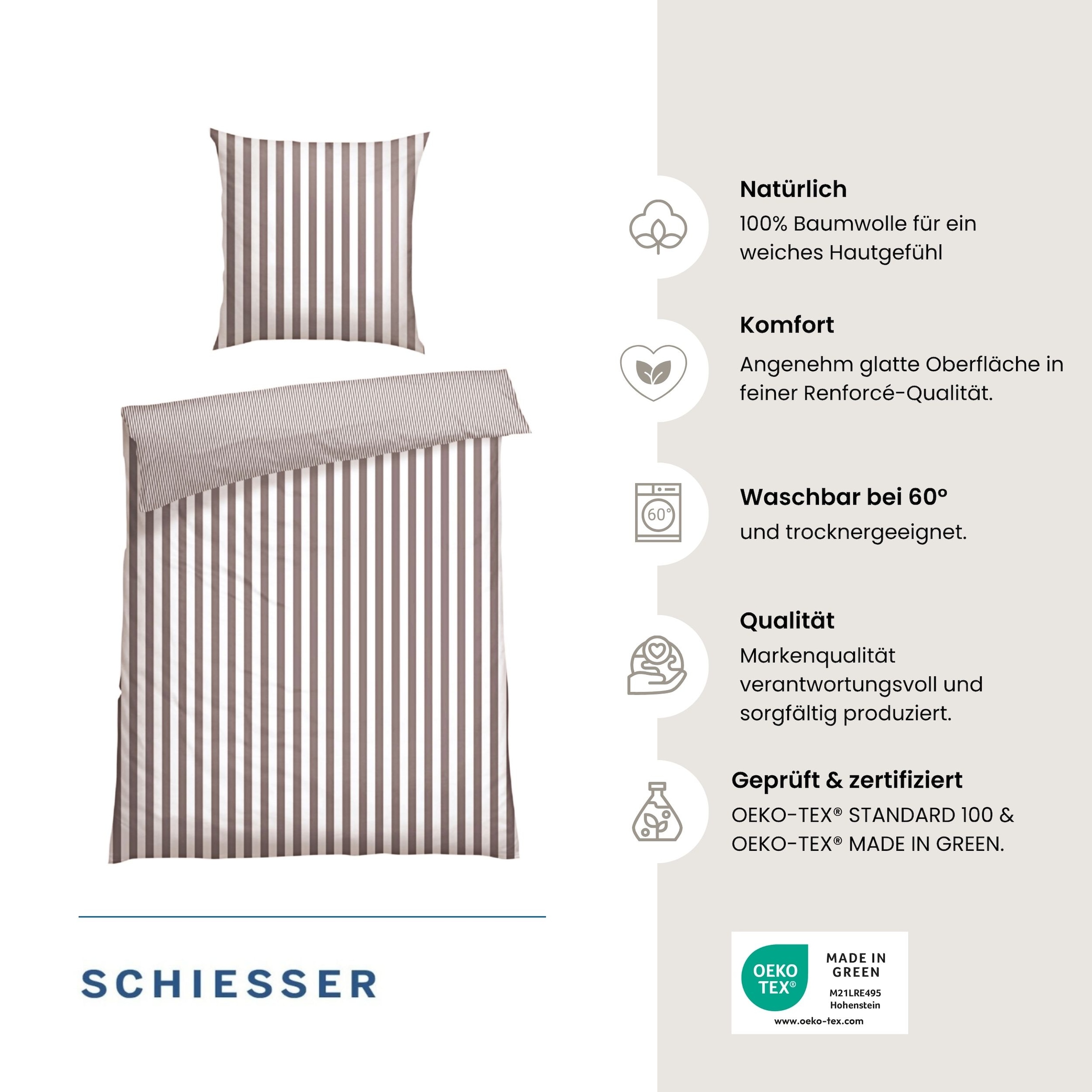 Schiesser Wendebettwäsche »Marie aus weicher Baumwolle und Streifen Allover« 2 Stk. OEKO-TEX® MADE IN GREEN