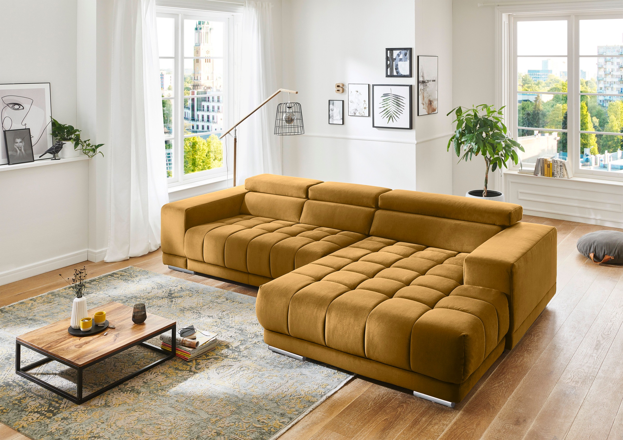 Ecksofa DIE PLANBAR "MP-IN15053 L-Form extra breiter Schenkel", gelb (curry), B:329cm H:73cm T:190cm, 100% Polyester, Sofas, Ecksofa, mit Kopfteilverstellung, wahlweise mit manueller Vorziehbank 7