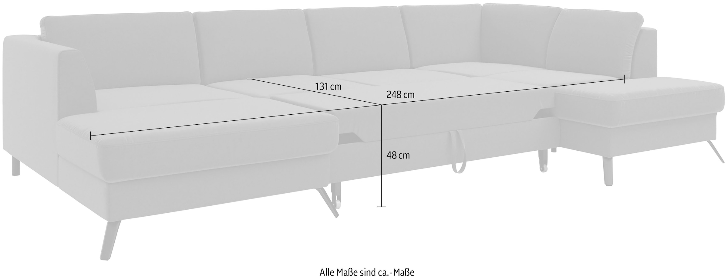 sit&more Wohnlandschaft »Olsen U-Form«, inklusive Sitztiefenverstellung, wahlweise mit Bettfunktion, 15cm hoch