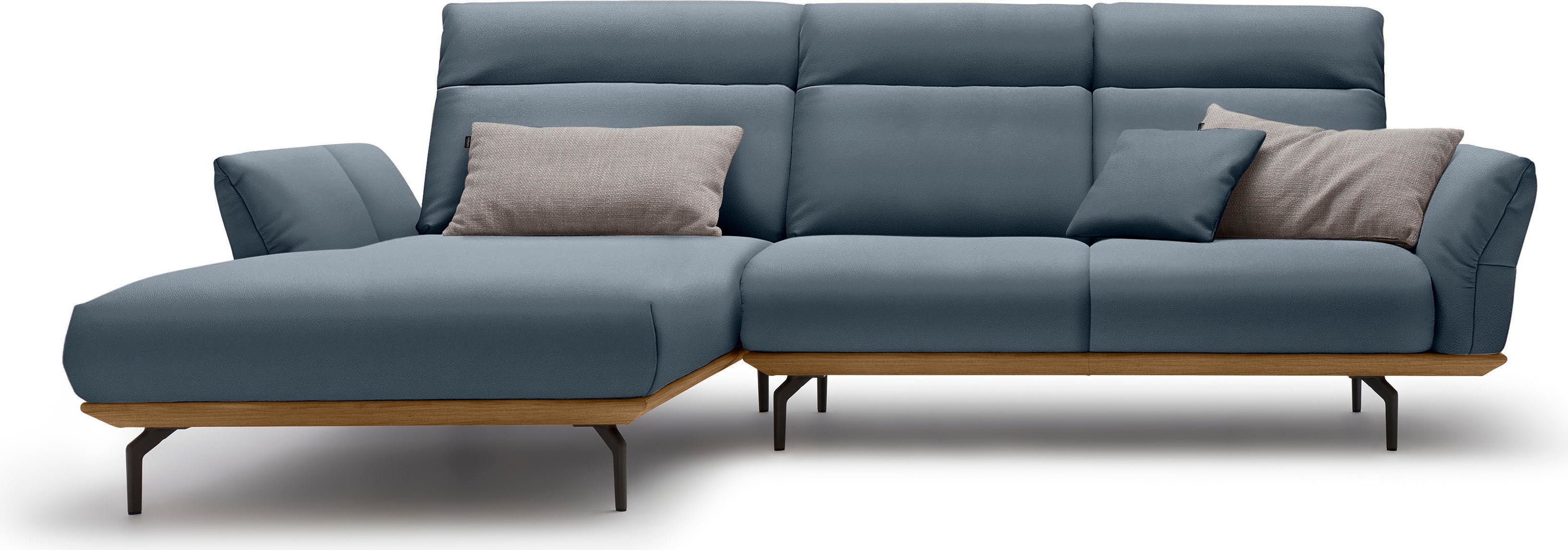 Creation BY ROLF BENZ Ecksofa "CR.460 Designsofa, verstellbare Rückenlehne, hochwertig & bequem" Sockel in Nussbaum, Winkelfüße in Umbragrau, Breite 298 cm