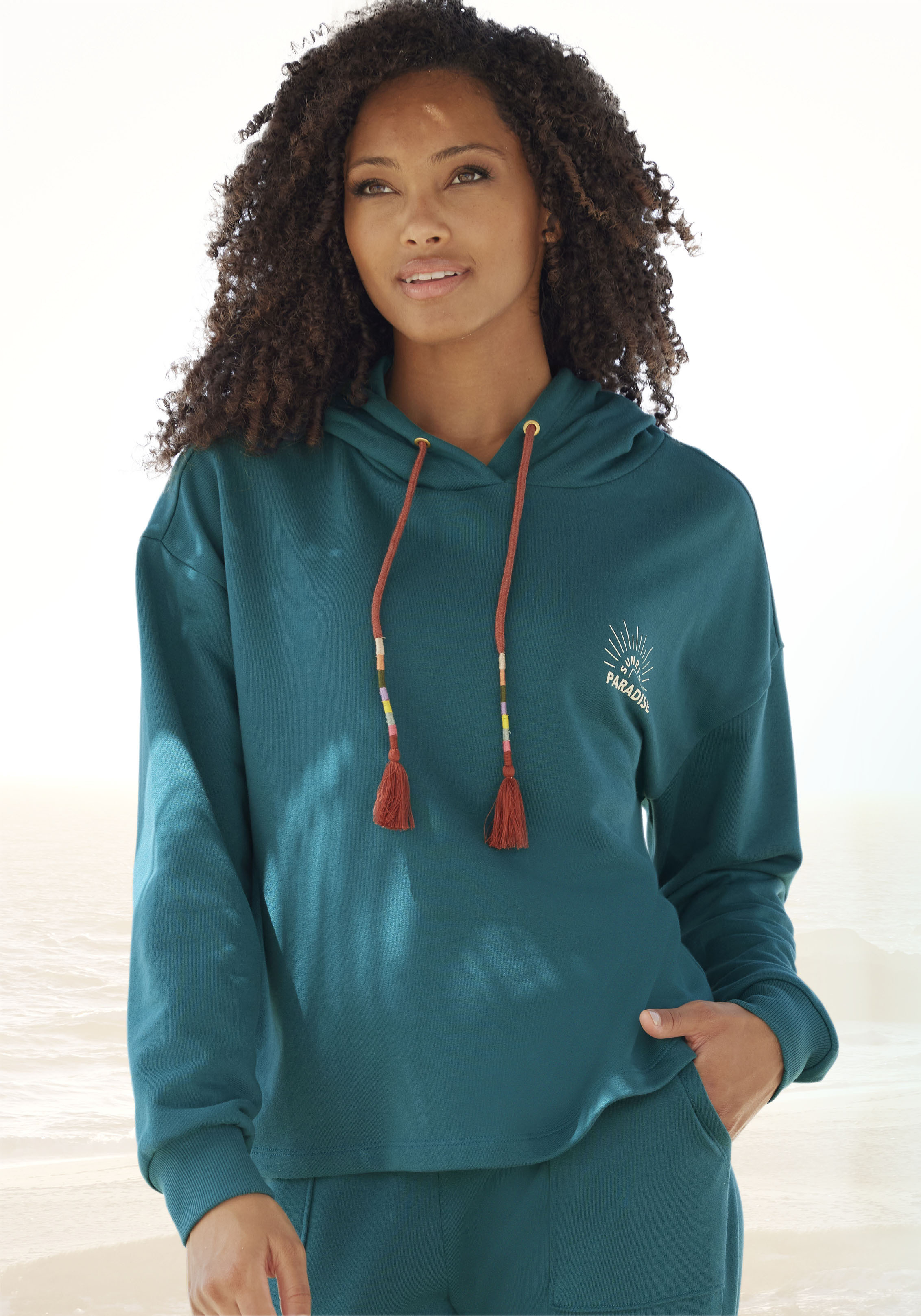 Vivance Hoodie, mit überschnittenen Schultern und bunten Kordelzug, Loungewear