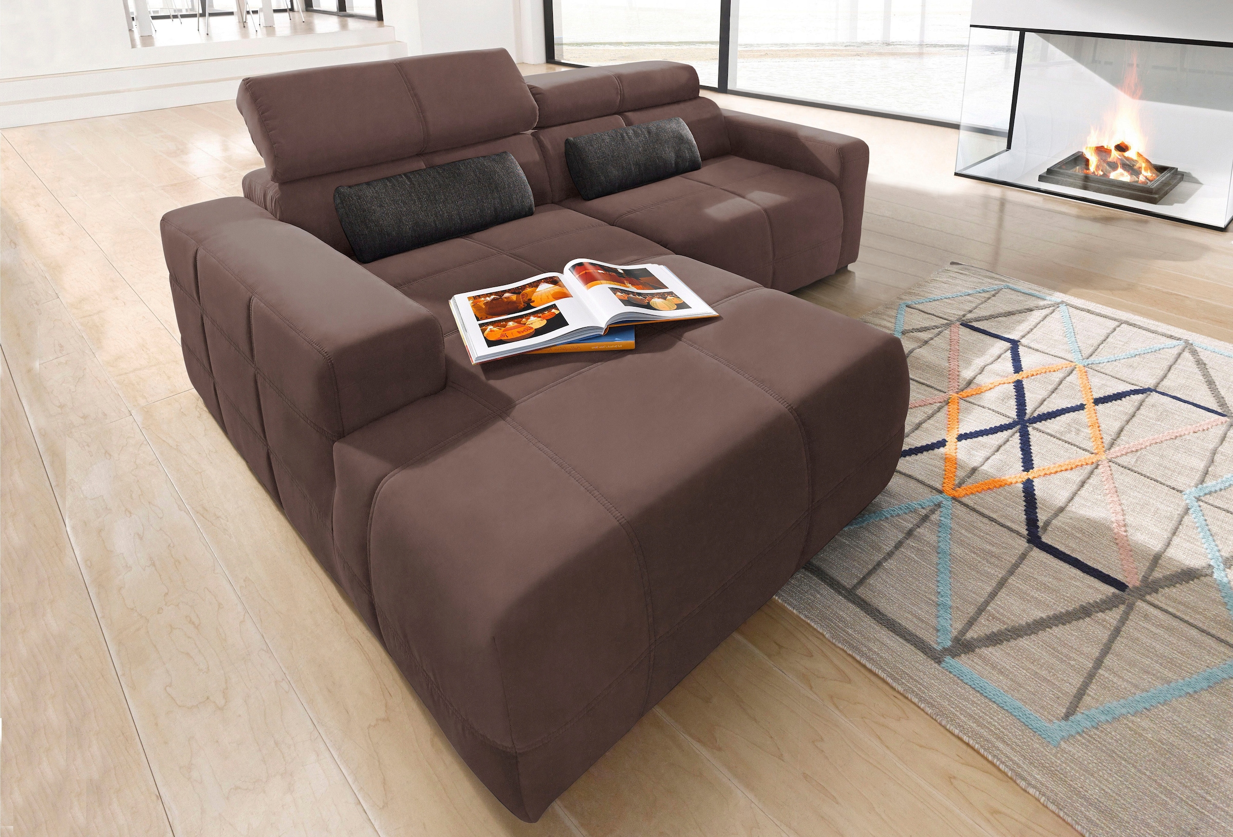 DOMO collection Ecksofa "BRANDON inkl. Kopfteilverstellung, 214x100x80 cm, L-Form" Mit Kopfteilverstellung, auch in Leder und Cord, L-Form