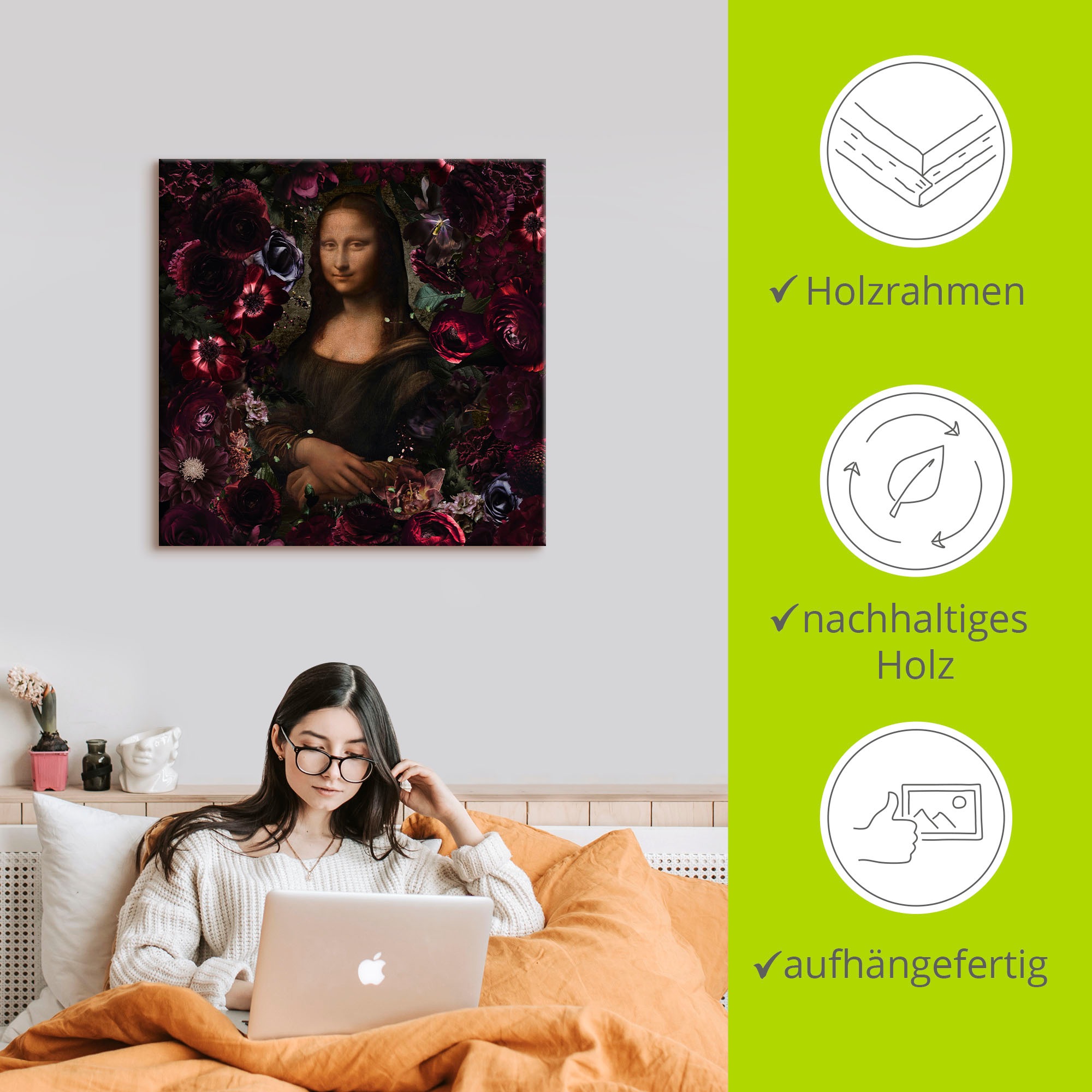 Wandbild ARTLAND "Mona Lisa - Da Vinci Adaption", farbe bild(er): schwarz, B:100cm H:100cm, Bilder, als Alubild, Leinwandbild, Poster, Wandaufkleber in verschied. Größen 2