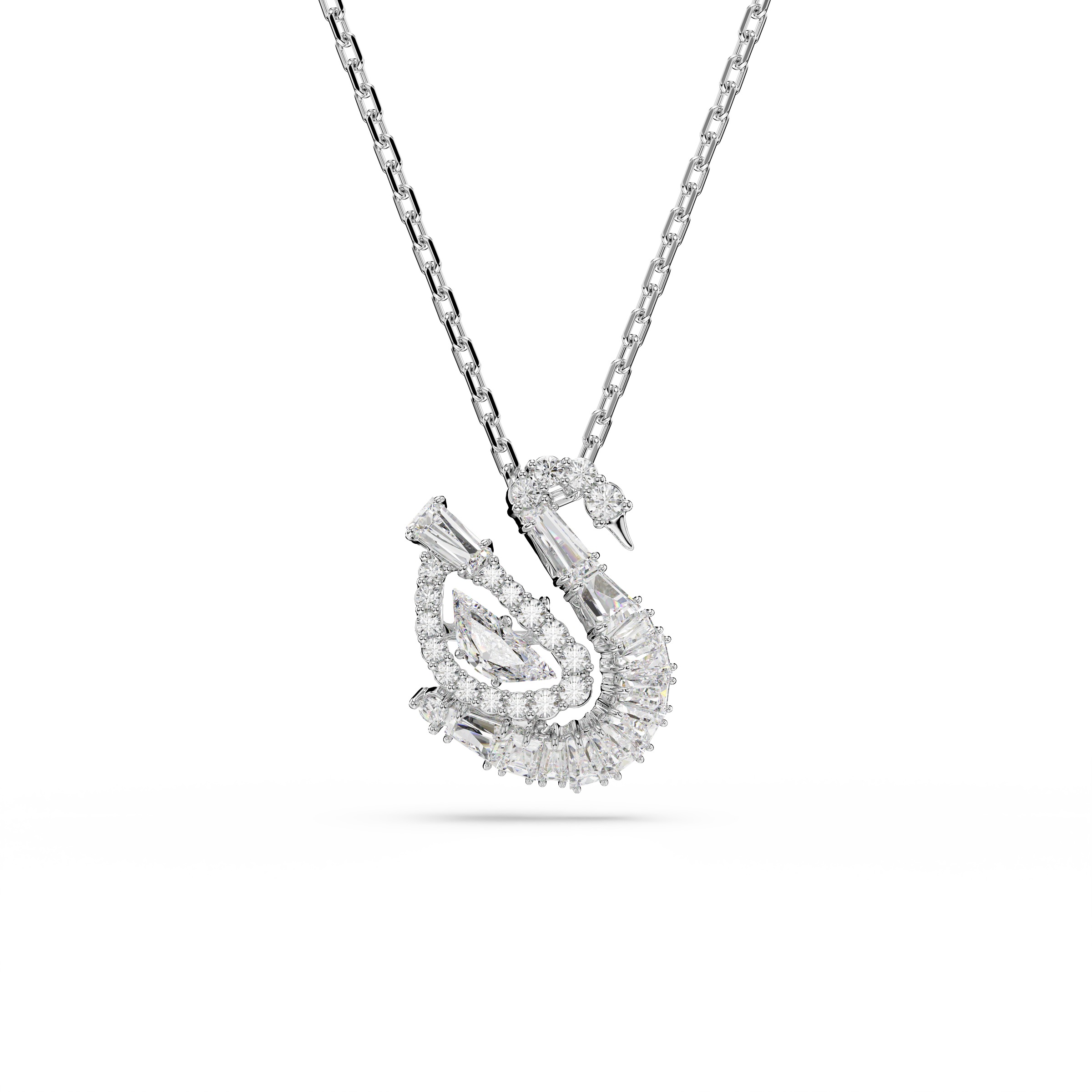 Kette mit Anhänger SWAROVSKI "Schmuck Geschenk Schwan Halskette", silber (metallfarben, kristallweiß), Halsketten, Damen, Metall, mit Swarovski Kristall, Swarovski Zirkonia (synth.) 3