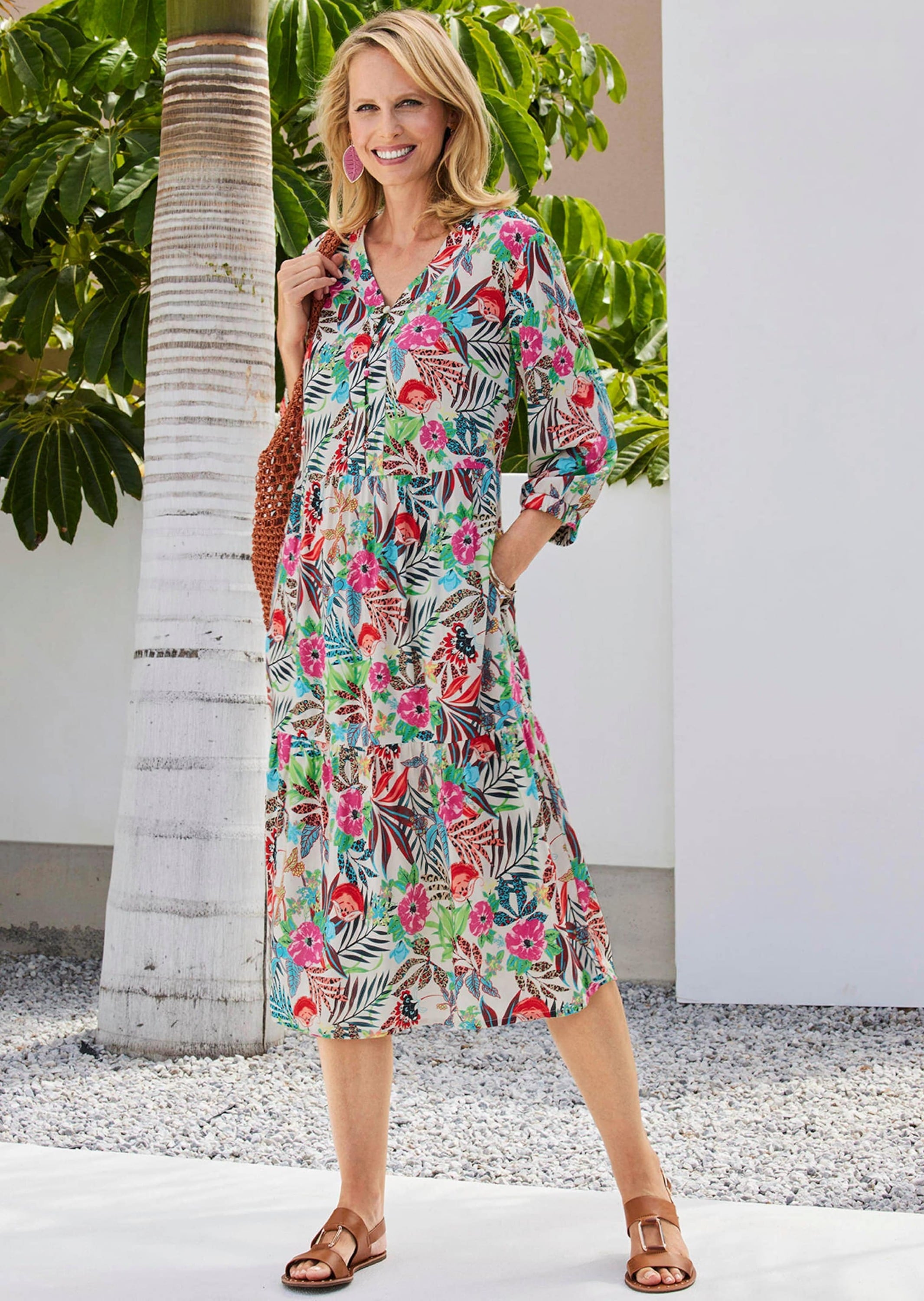 GOLDNER Blusenkleid »Kurzgröße Druckkleid aus fließendem Material«