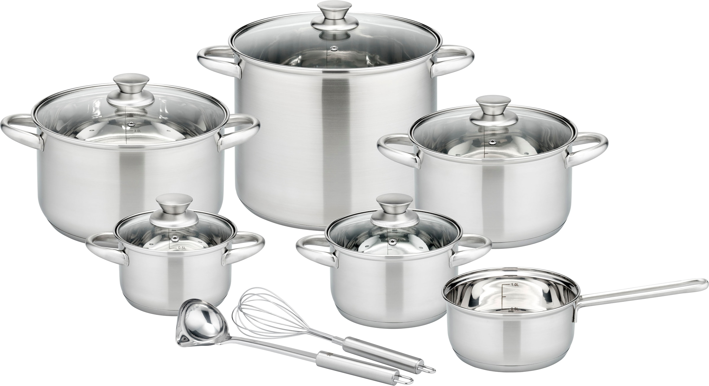 GSW Topf-Set "Rigo", silber, Töpfe, Literskala, Induktion, inkl. Küchenhelfer