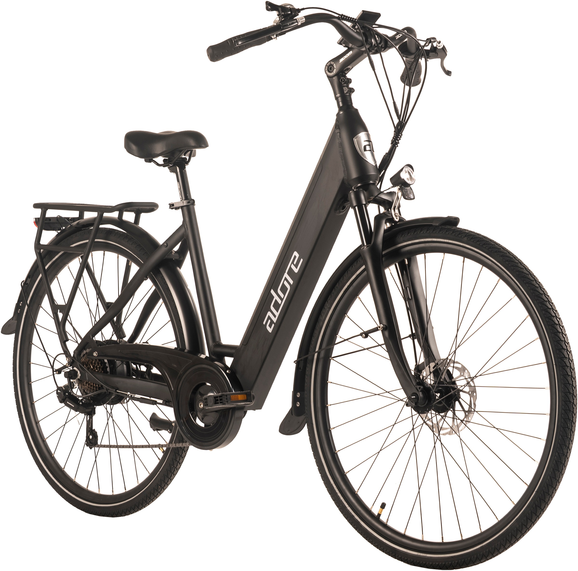 Adore E-Bike »28" Alu Cityfahrrad CV-180 Heckmotor 50NM / 15Ah Schwarz matt«, 7 Gang, Shimano, Tourney, Heckmotor 250 W