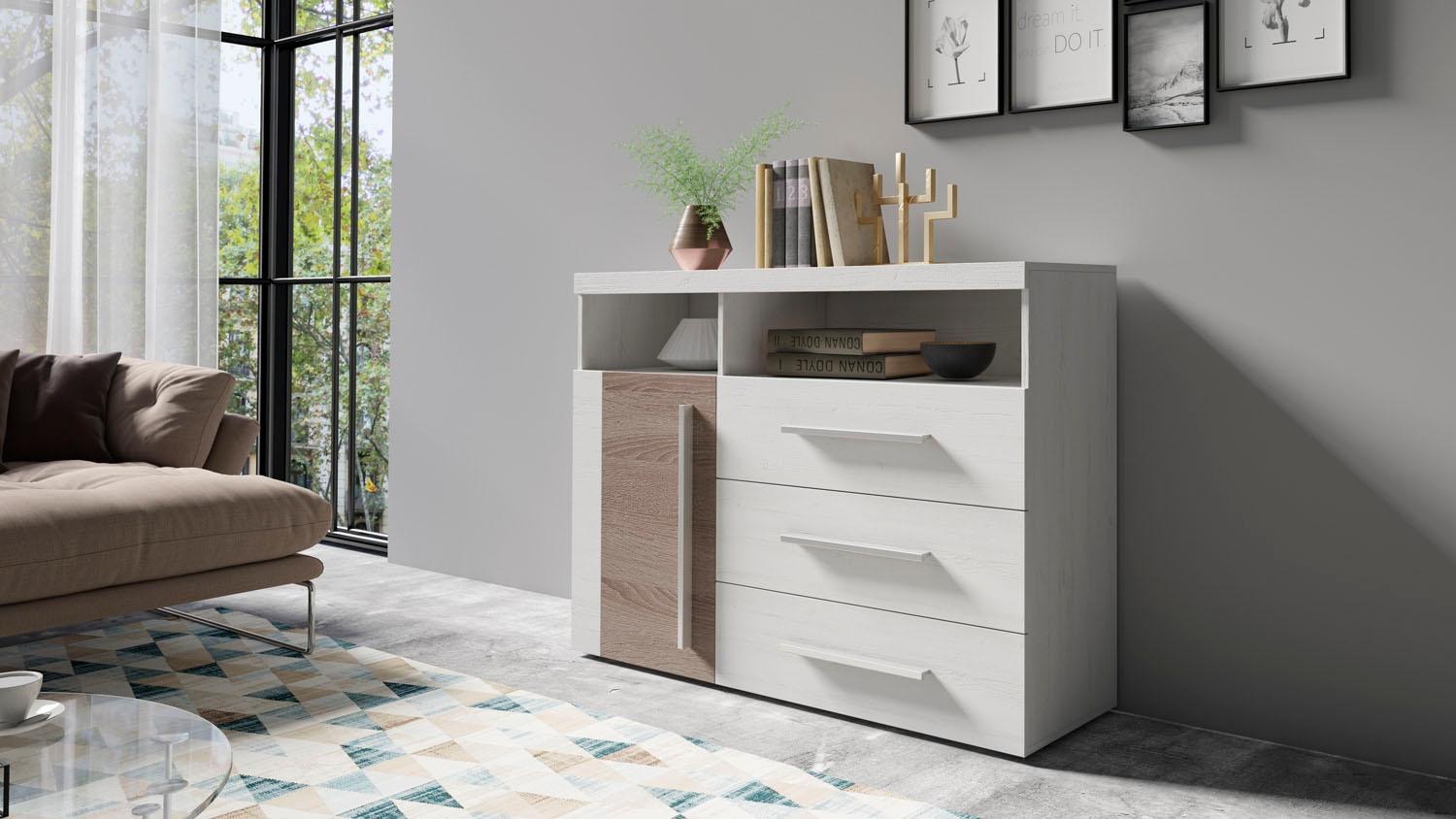 INOSIGN Sideboard »Roger,Breite 120cm, moderne Anrichte mit 3 Schubladen«, Kommode mit viel Stauraum, Masse 120x92x38,5 (B/H/T)