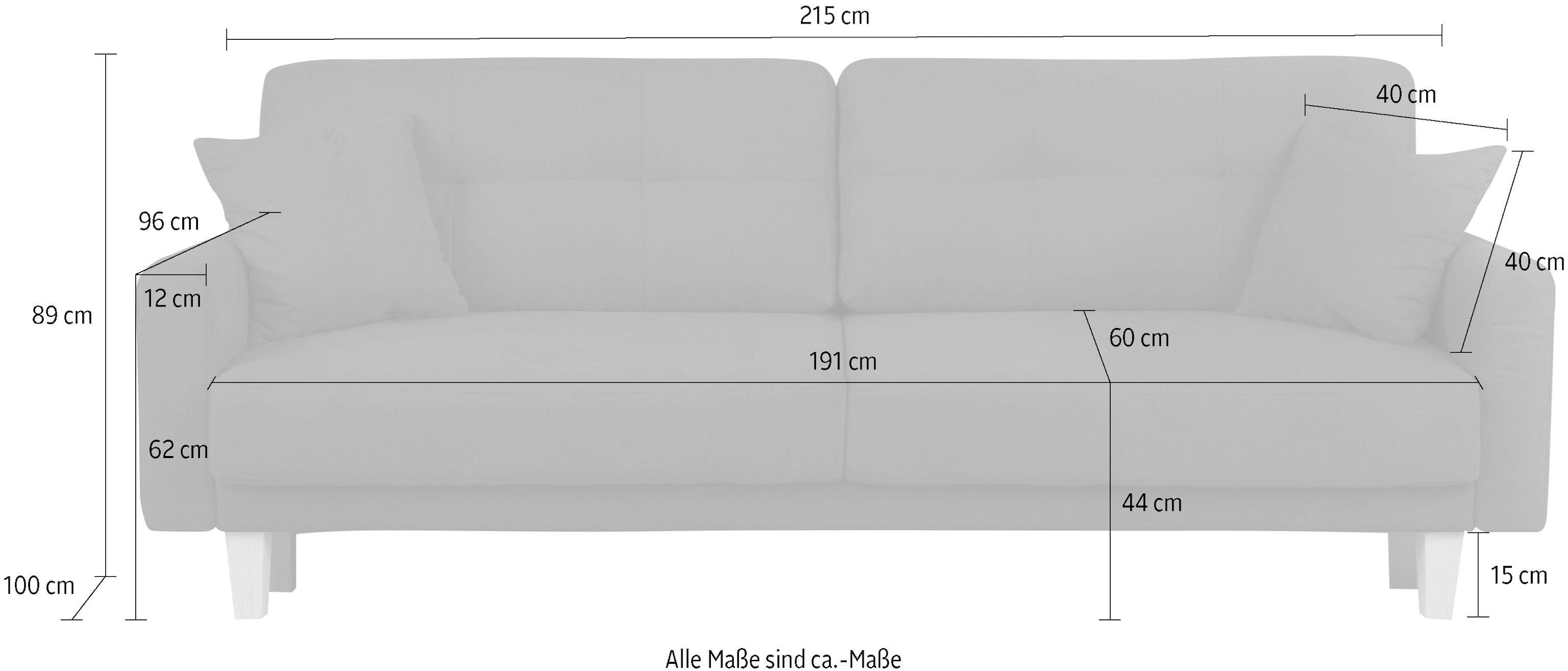 Home affaire 3-Sitzer »TRIPLO optionale Schlafsofa mit Bettkasten, Maße B/T/H: 215/100/89 cm«, Wahlweise Bettfunktion - Liegefläche 145x191 cm, Rücken-, Zierkissen