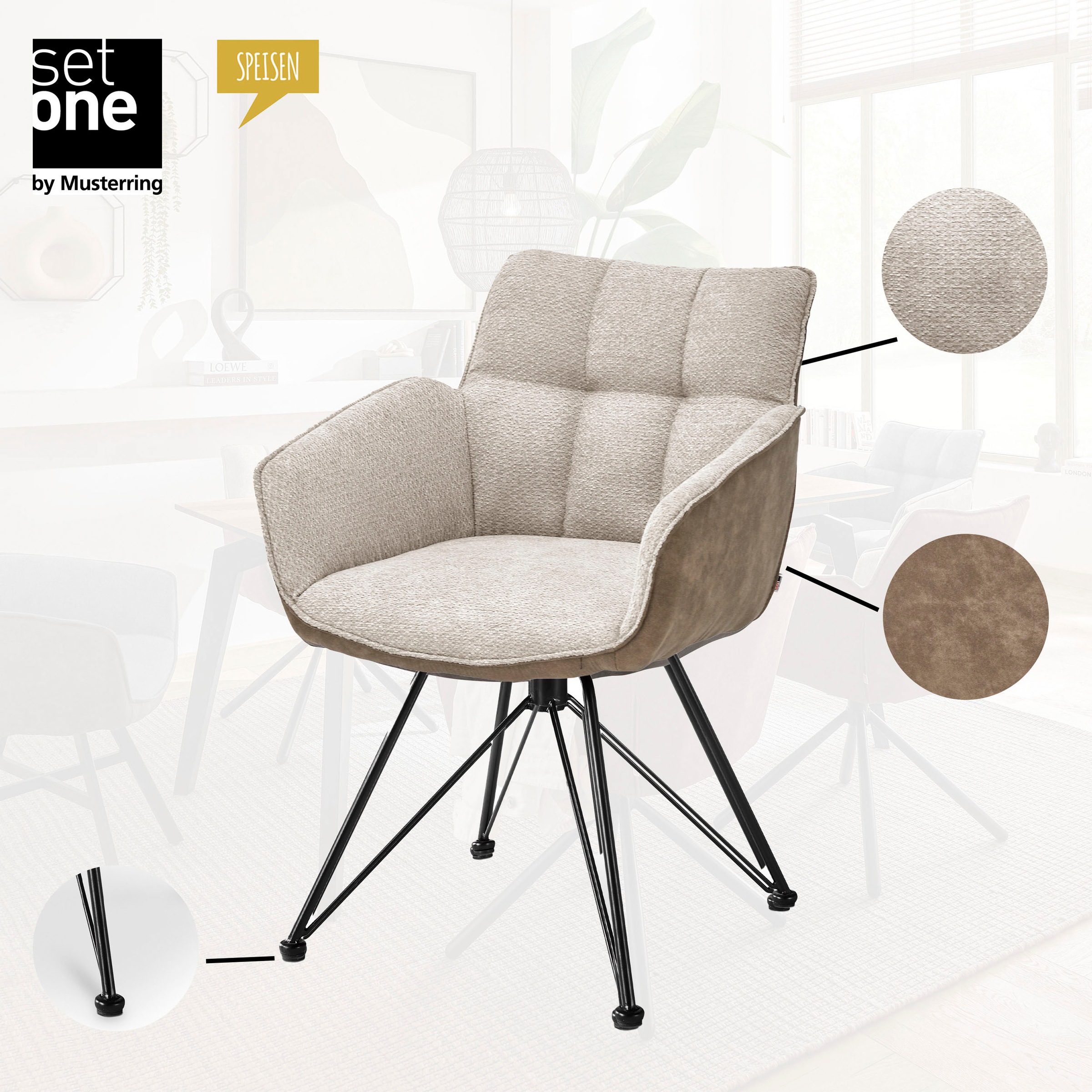 Thumbnail - set one by Musterring Esszimmerstuhl "Frisco-B" (Set) 2 Stk.Bezug innen Chenille und außen Microfaser, Design-Gestell sc...