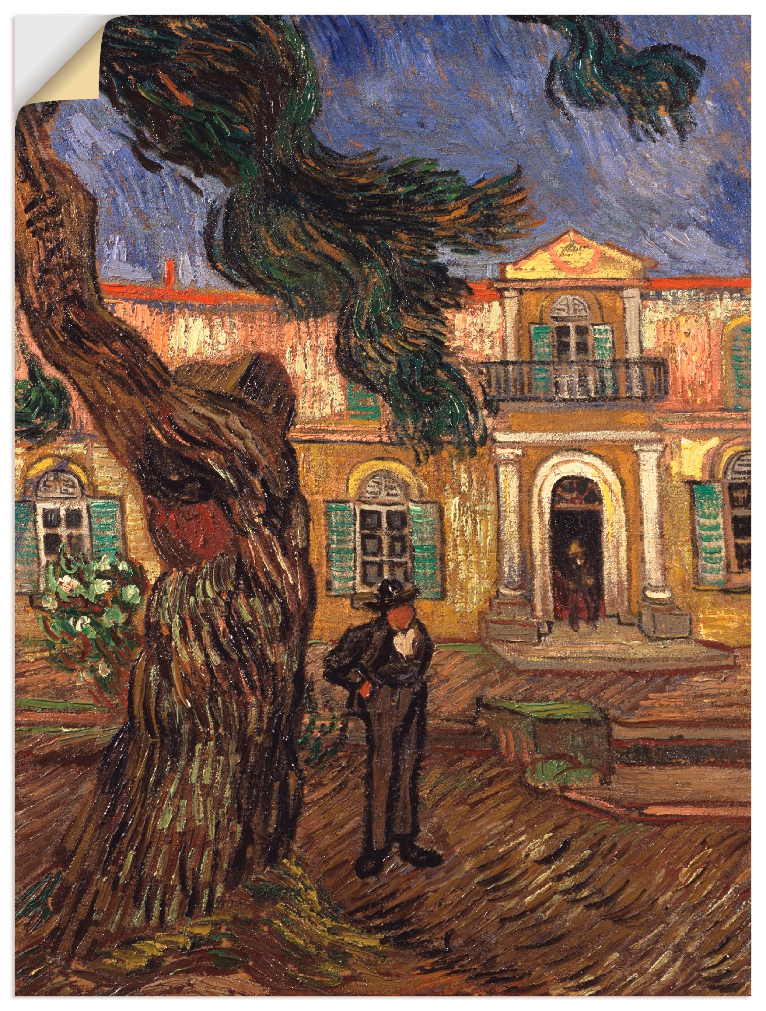 Artland Wandbild »Pinie und Figur vor dem Hospital Saint-Paul. 1889«, Gebäude, (1 St.), als Leinwandbild, Wandaufkleber oder Poster in versch. Größen