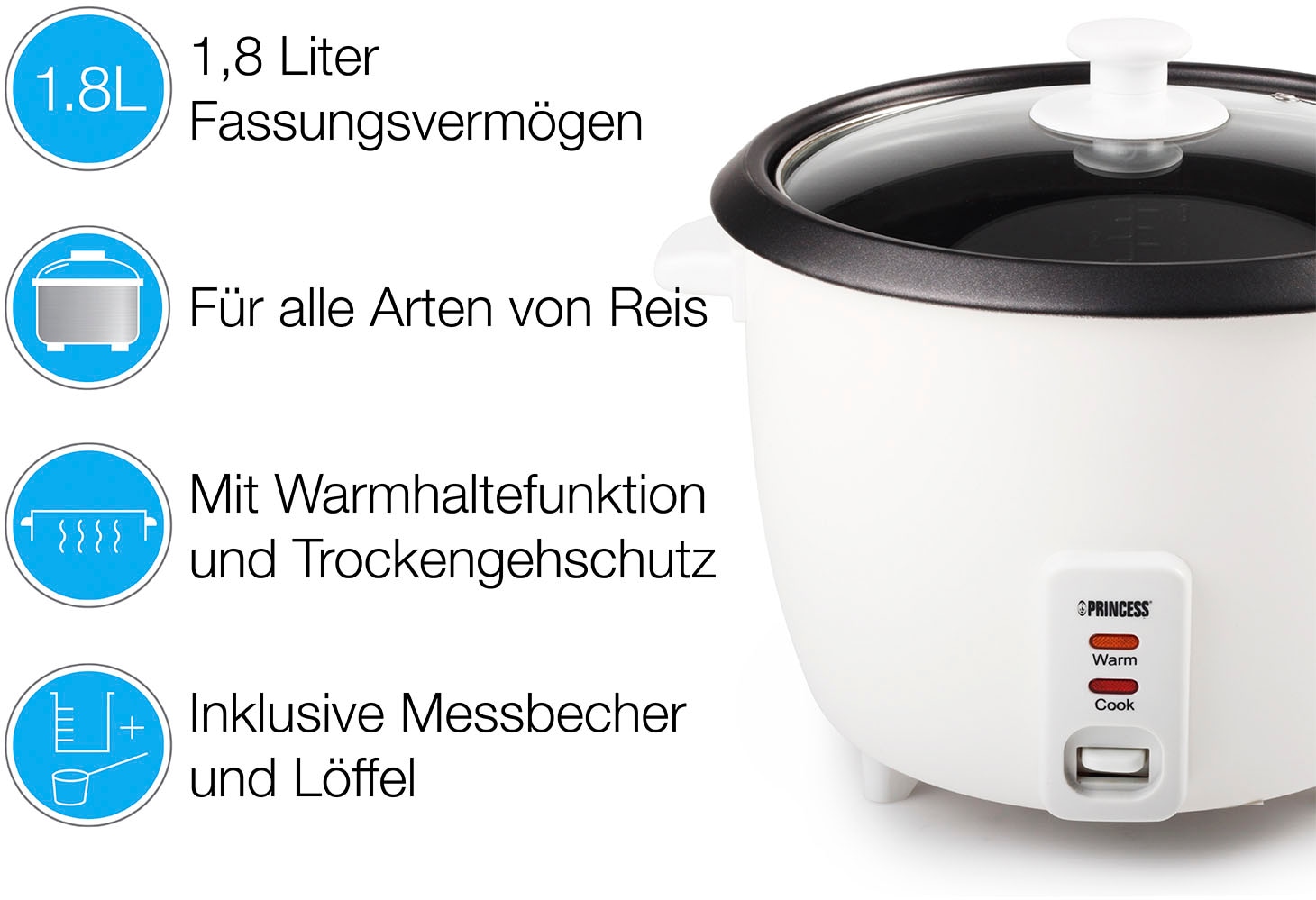 Black Friday PRINCESS Reiskocher »271940«, 1,8 Liter, für bis zu 10  Portionen, automatischer Warmhaltefunktion | BAUR
