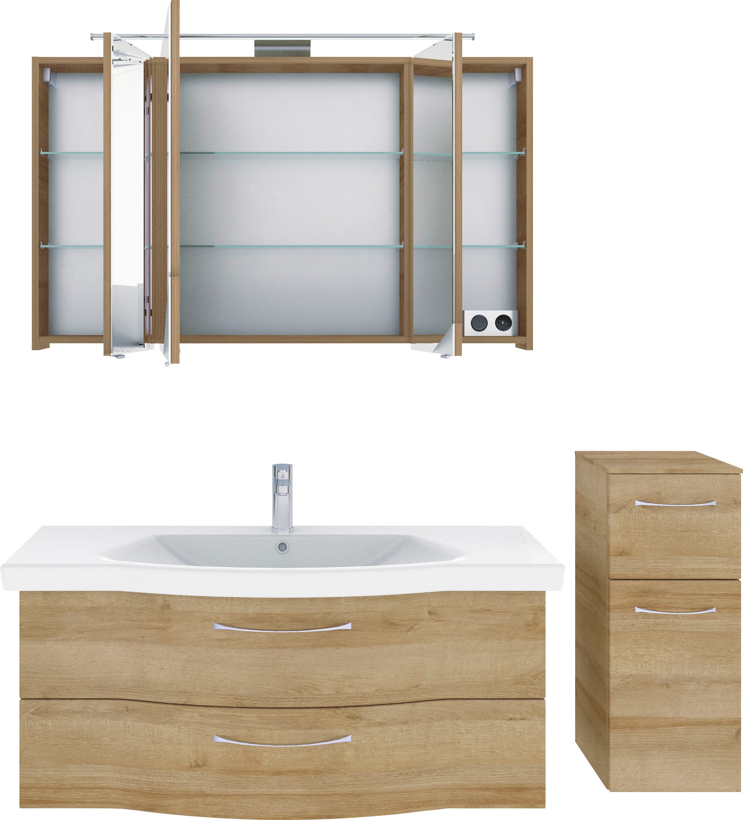 Saphir Badmöbel-Set »6005 Sprint 3-teilig, Keramik-Waschtisch mit LED-Spiegelschrank«, (4 St.), Unterschrank, inkl. Türdämpfer, 4 Türen, 3 Schubladen, Bad-Set