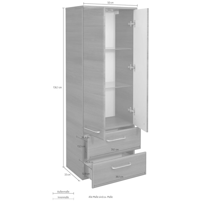 136 bestellen PELIPAL Midischrank cm, BAUR Glaseinlegeböden, »Quickset«, 50 Türdämpfer cm, | Breite Höhe