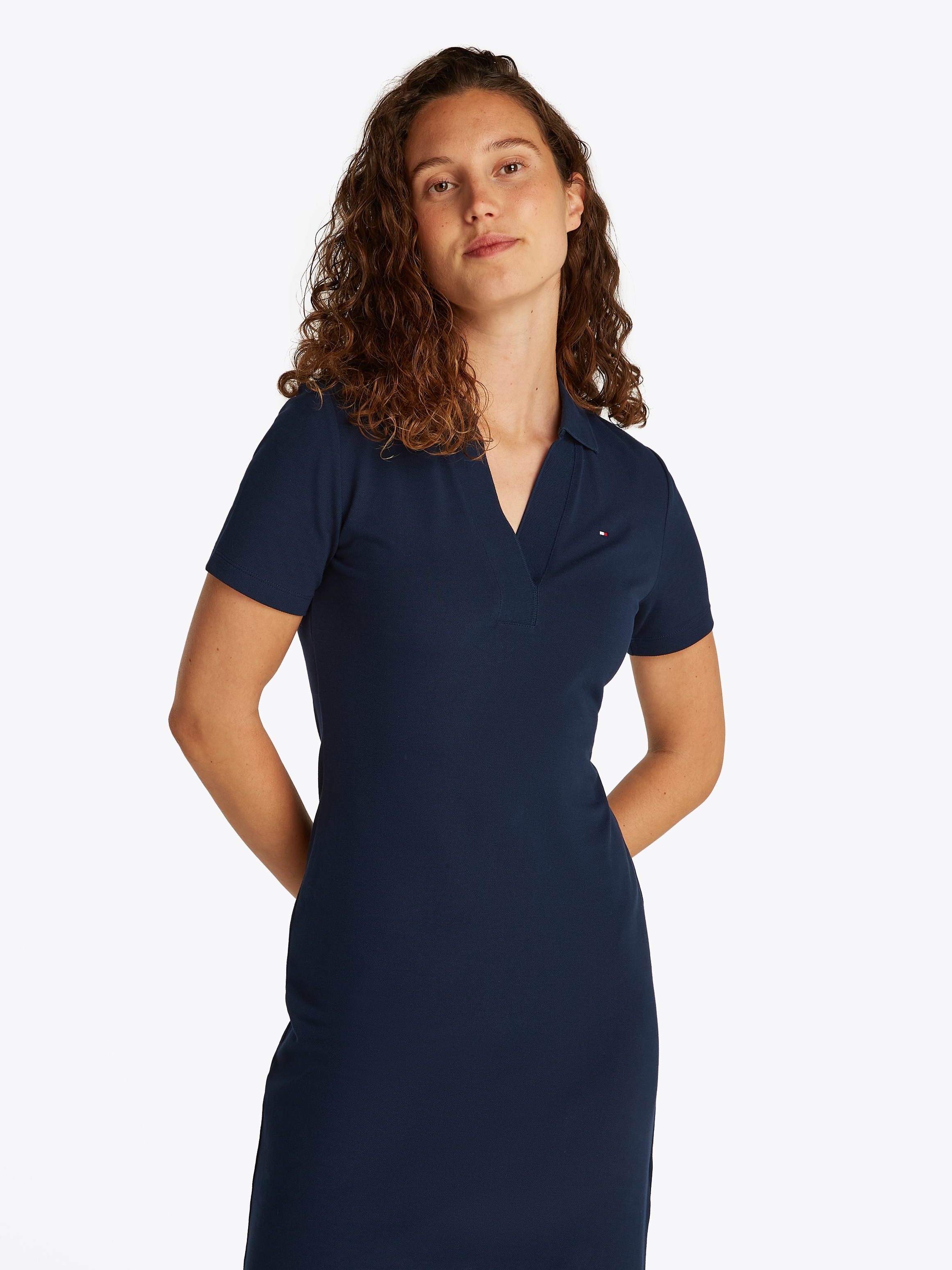 Tommy Hilfiger Polokleid "SLIM OPEN NK POLO DRESS SS" mit gestickter Tommy günstig online kaufen