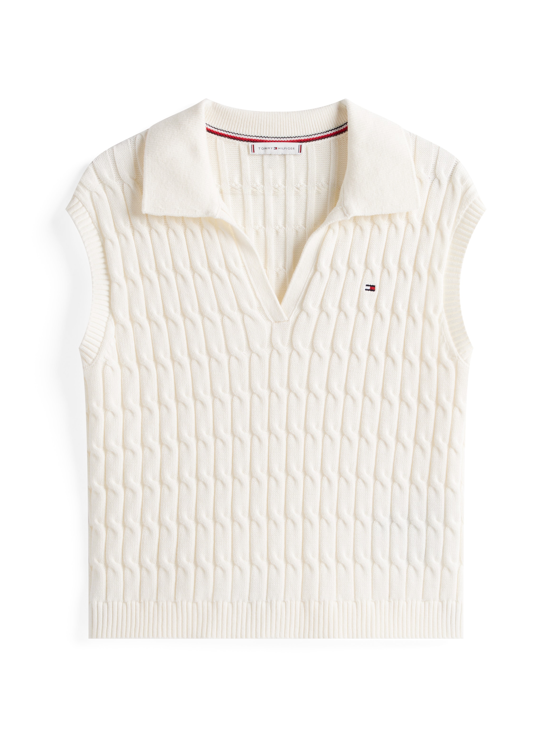 Tommy Hilfiger Strickpullover »CO CABLE MID GG OPEN POLO VEST«, mit Zopfmuster