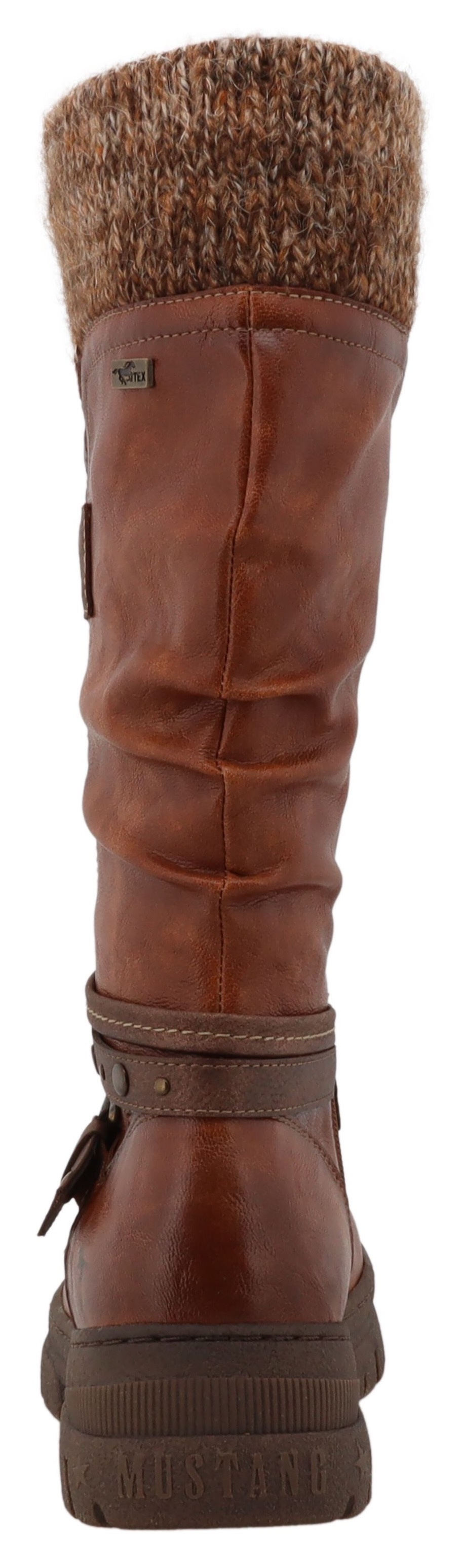 Winterstiefel MUSTANG SHOES "Tabitha", Damen, Gr. 39, Normalschaft, cognac, Lederimitat, Textil, used, Schuhe Winterstiefel, Stiefel mit Zierriemchen und Blockabsatz 3