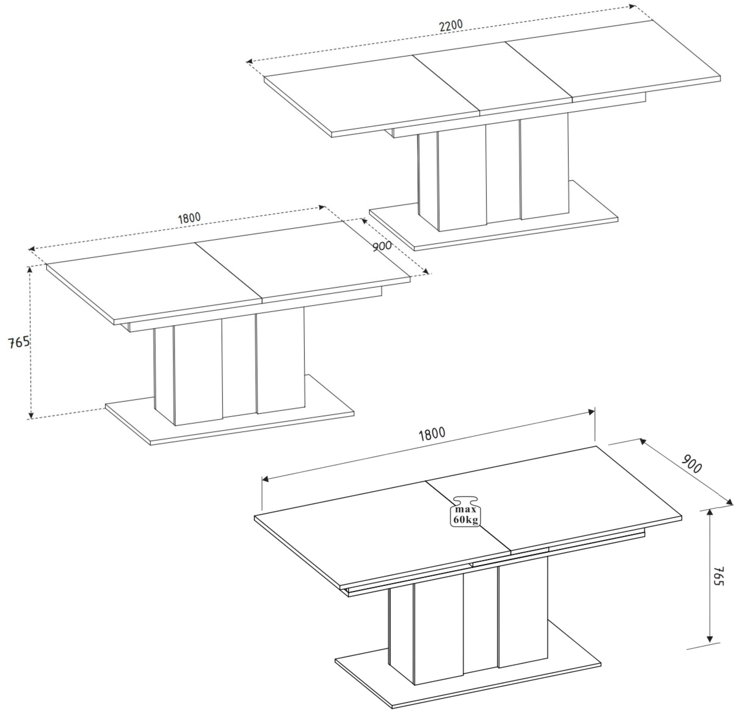 Innostyle Esstisch »INA Esstisch, 180-220 x 77 x 90 cm (B/H/T)« 1 Stk. tlg. Auszieh- und automatische Hubfunktion