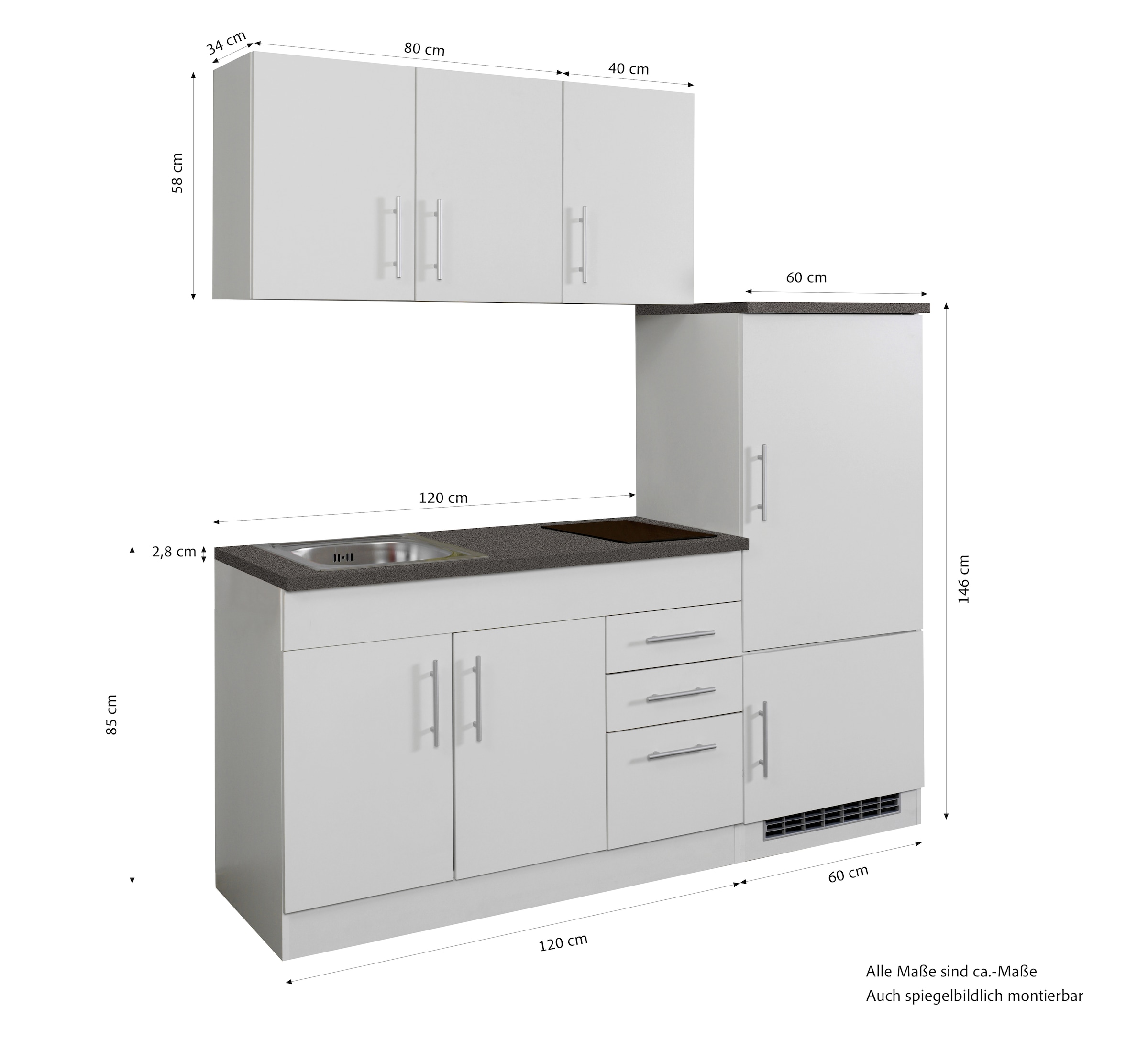 KOCHSTATION Küchenzeile »KS-Toledo«, mit E-Geräten, Breite 180 cm