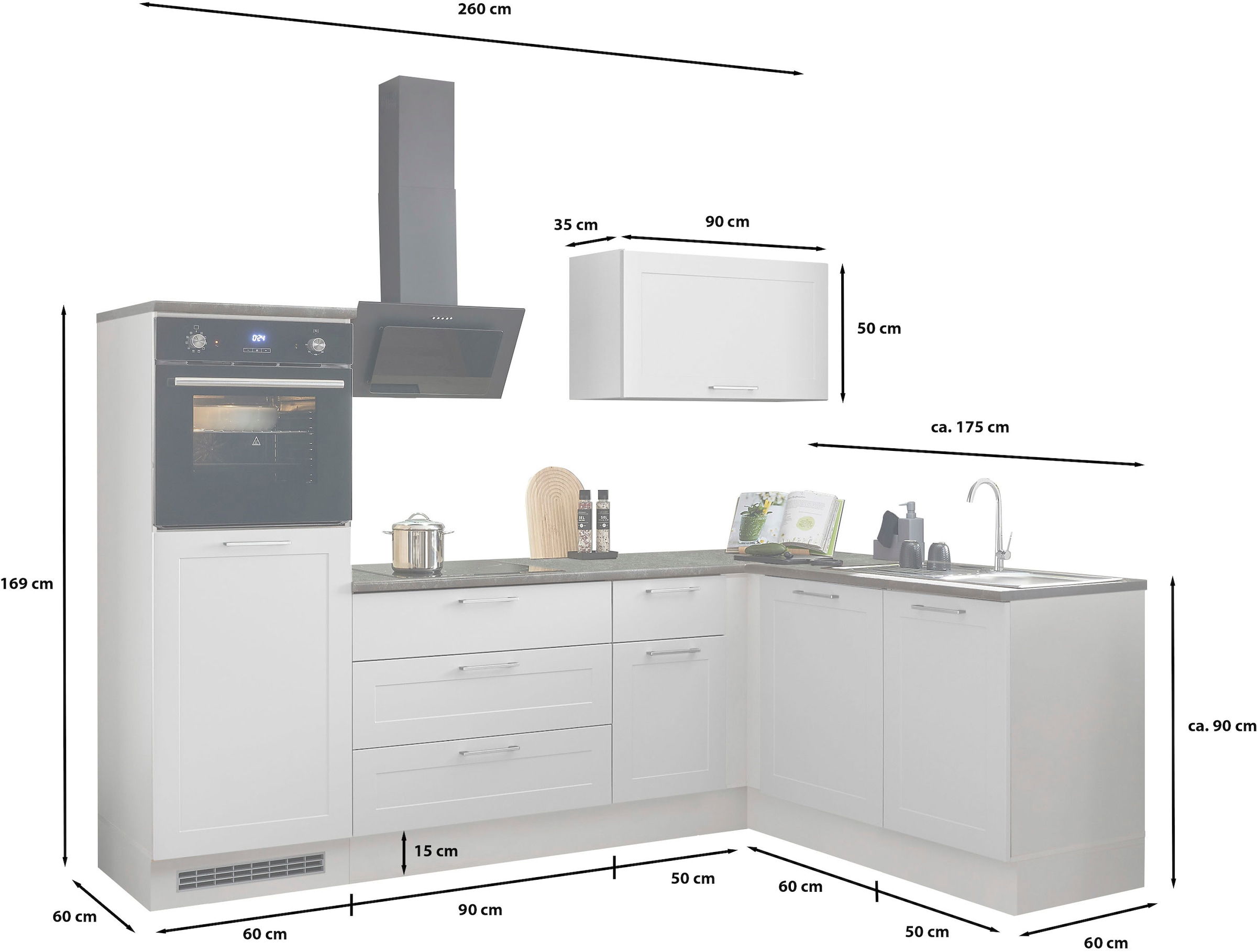 BASIC by Balculina Winkelküche »Marsi«, Stellmaße 260x175 cm, wahlweise E-Geräten, mit Soft-Close-Funktion