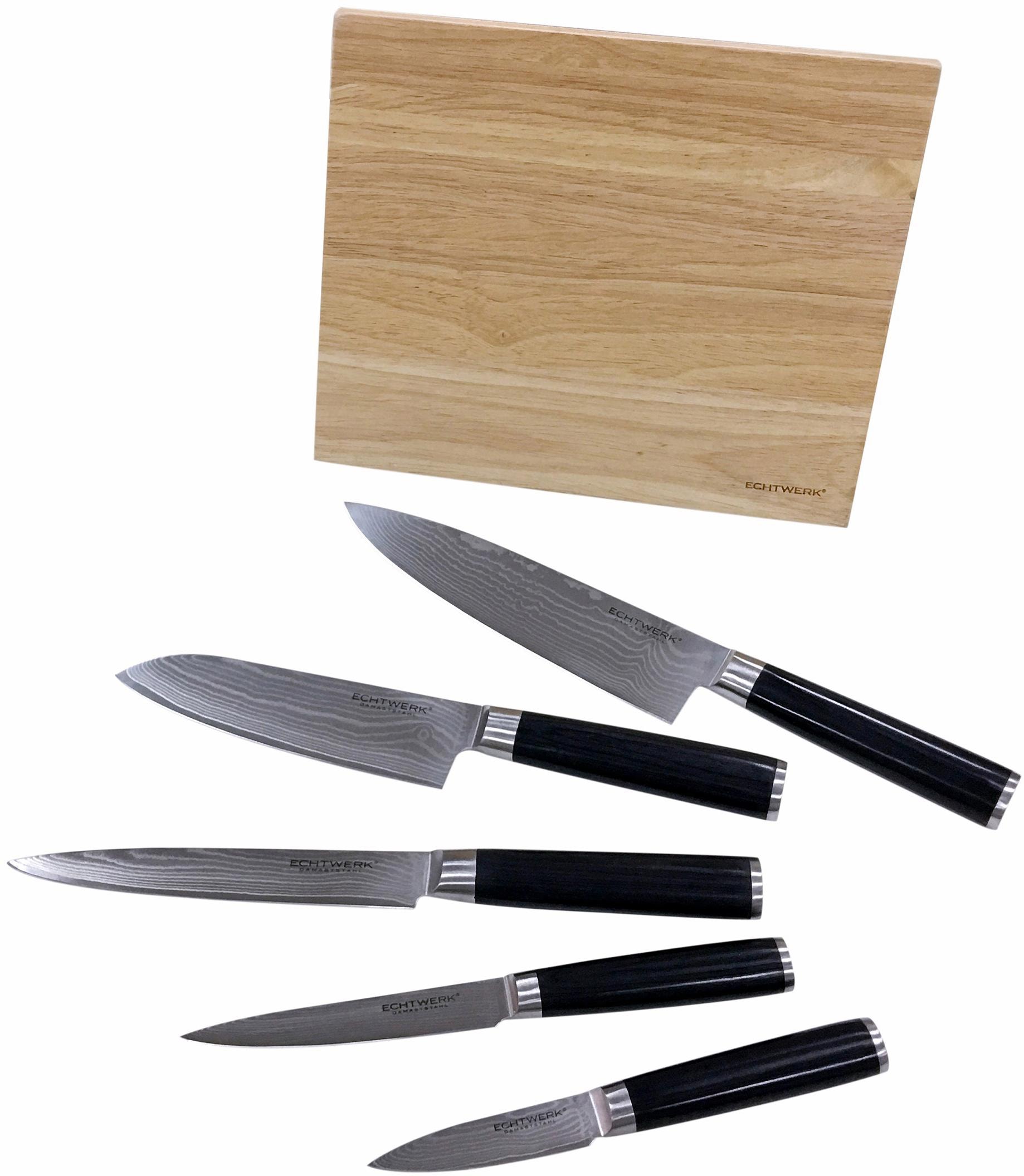 ECHTWERK Magnet-Messerblock 6 incl. Damaszener Messer-Set, ergonomischer Holzgriff aus Pakka-Holz