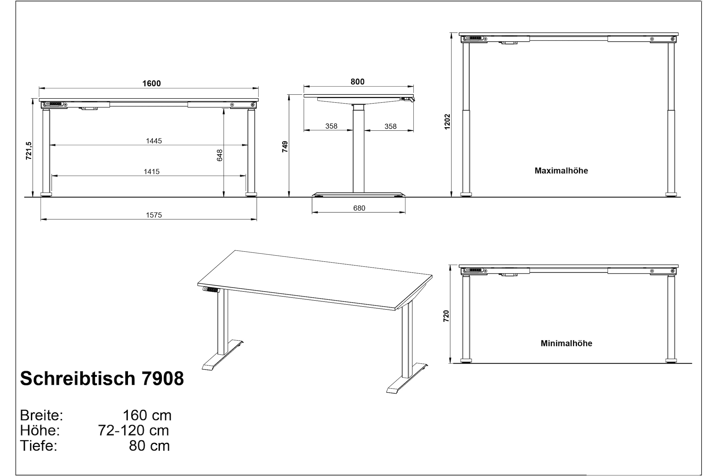 GERMANIA Schreibtisch »Jet, elektrisch höhenverstellbar«, moderne Farbvariationen, Breite 120/140/160/180 cm, Made in Germany