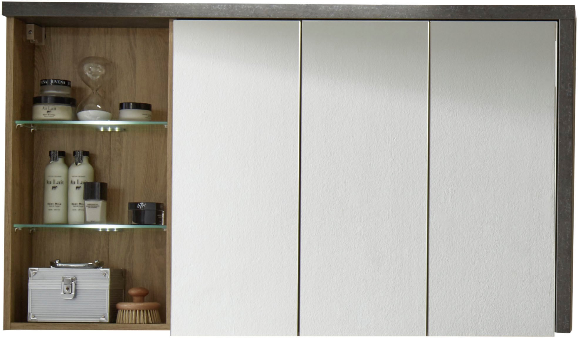 welltime Spiegelschrank »Bilbao«, Badezimmerschrank mit 2 Glasböden und 9 Fächern - (B/T/H) 123/18/71 cm