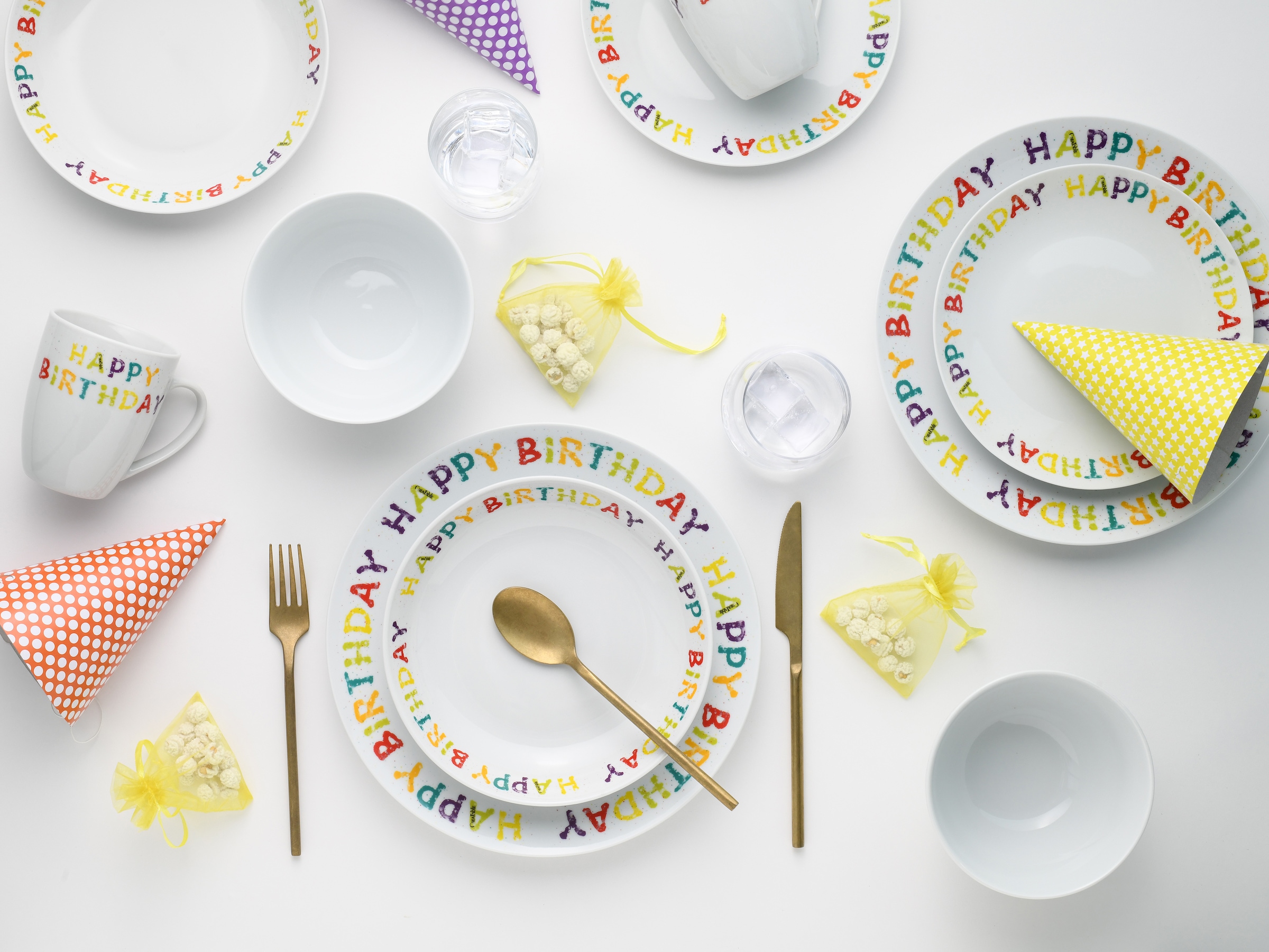 CreaTable Kombiservice »Happy Birthday, Kombi-Service 10-tlg.«, (Set, 10 tlg.), Fröhliches buntes Geschirr, Für alle Geburtstagsfeierlichkeiten