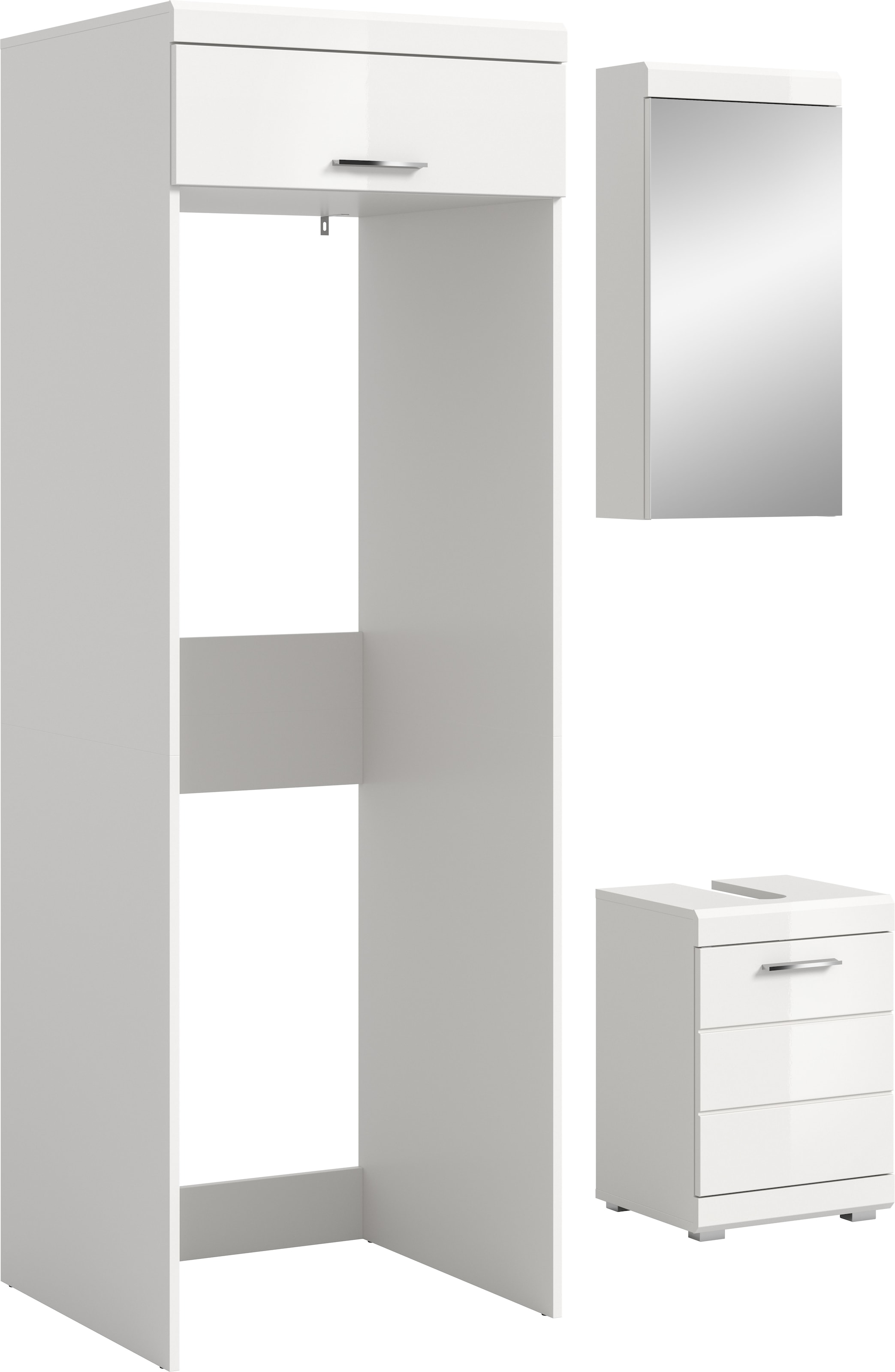 welltime Badmöbel-Set "SIENA, 3-tlg., WBU, Spiegelschrank & Waschmaschinenschrank, MDF-Front"