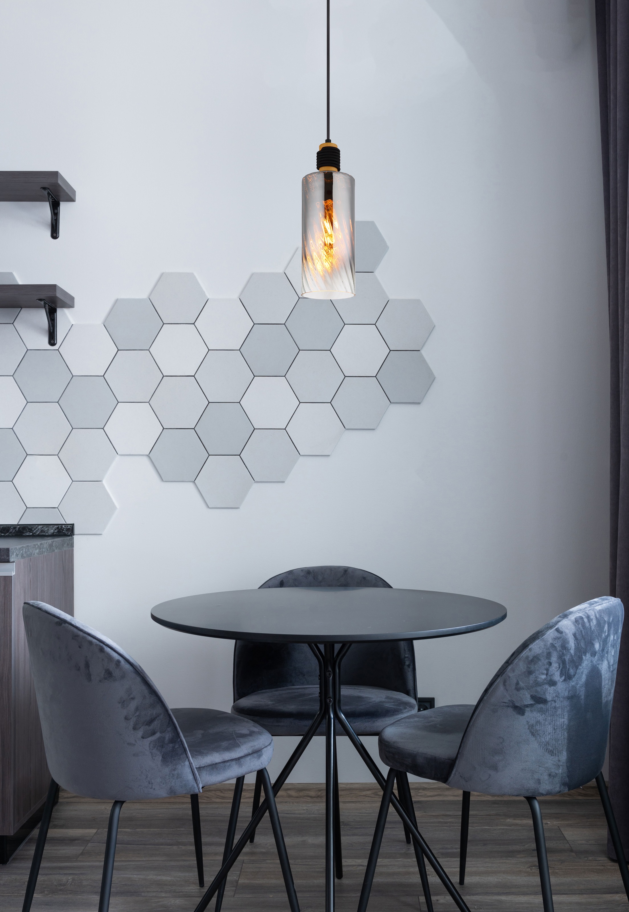 GLOBO LIGHTING Hängeleuchte »OSBORNE« E27 1 Stk. Hängeleuchte Schwarz/Holz, Rauchglas, klar verlaufend, E27