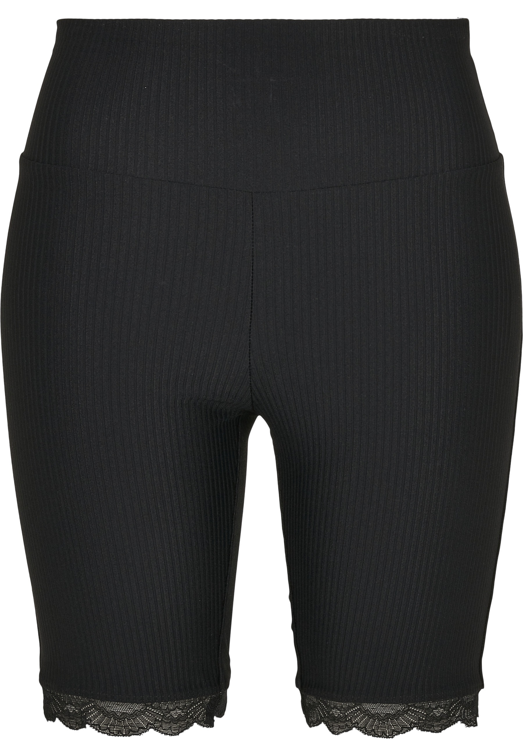 URBAN CLASSICS Stoffhose "Urban Classics Damen Ladies High Waist Rib Lace Hem Cycle Shorts"