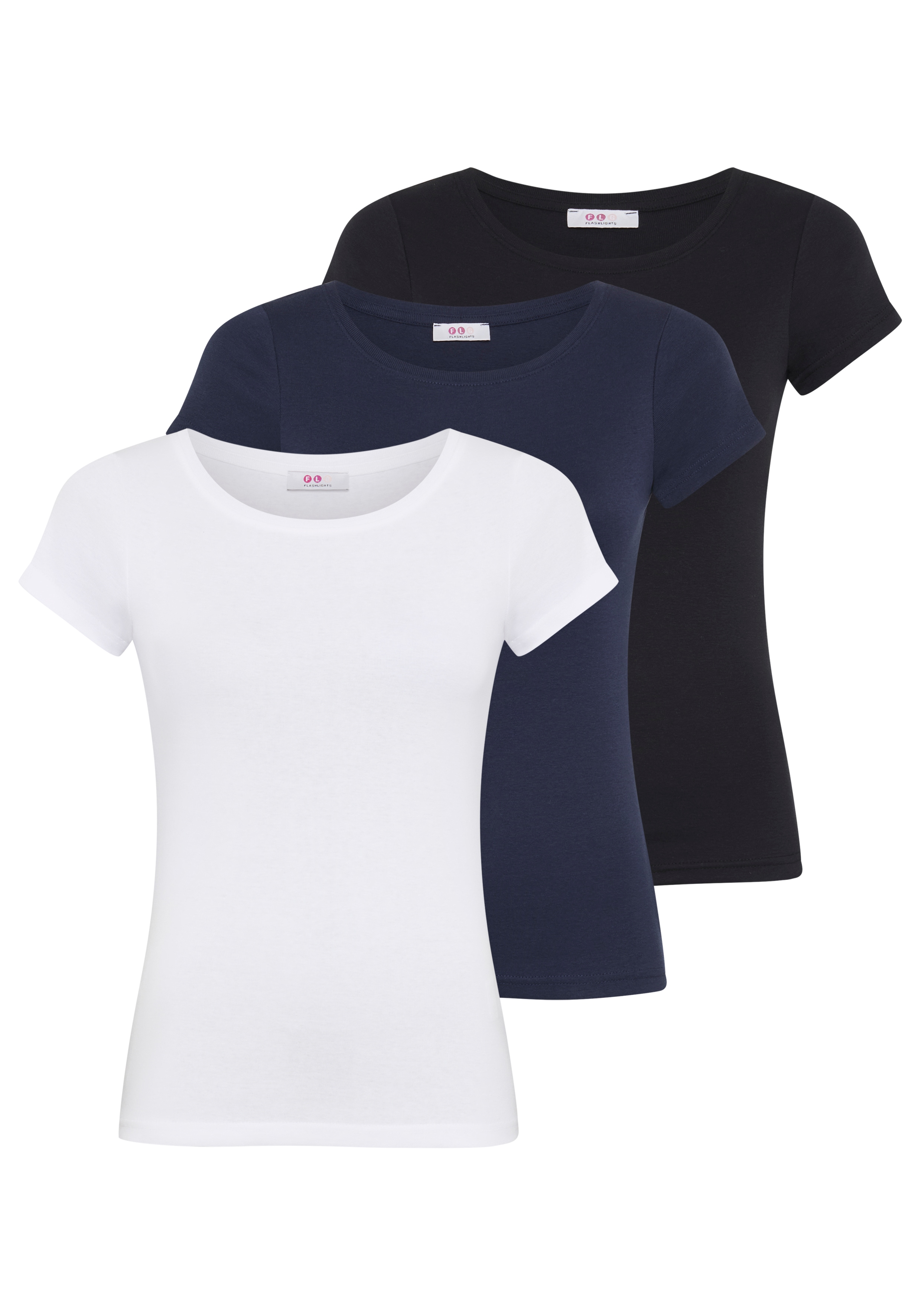Flashlights T-Shirt 3-er Pack, Kurzarm, sehr figurbetonte Passform, aus Feinrippstoff