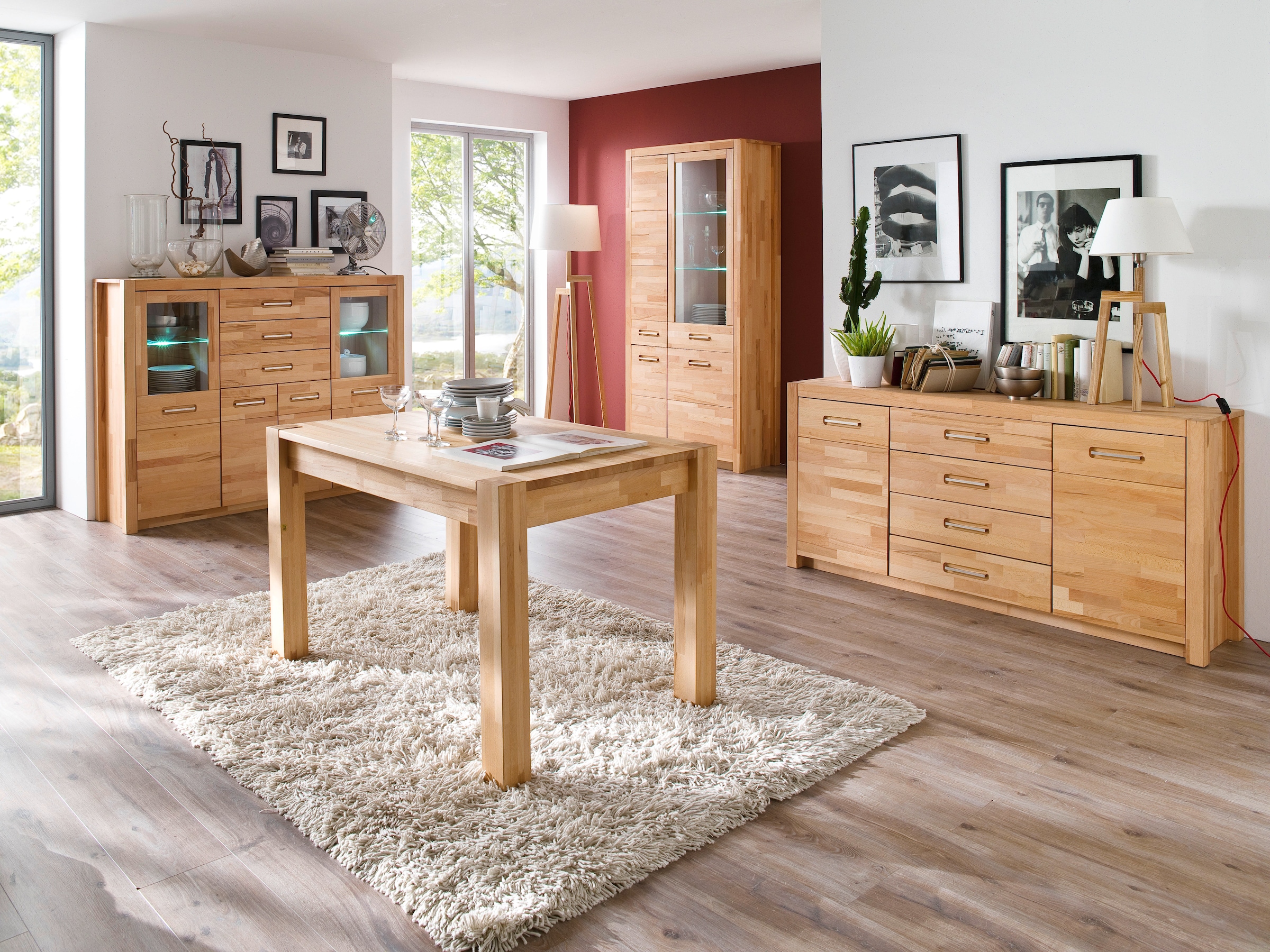 MCA living Highboard »Fenja Schrank, Hochschrank, Hochkommode, Breite 163 cm«, (Set, 1 St., 1 Stück), Massivholz, 3 Schubkästen, 4 Türen, Made in Europe