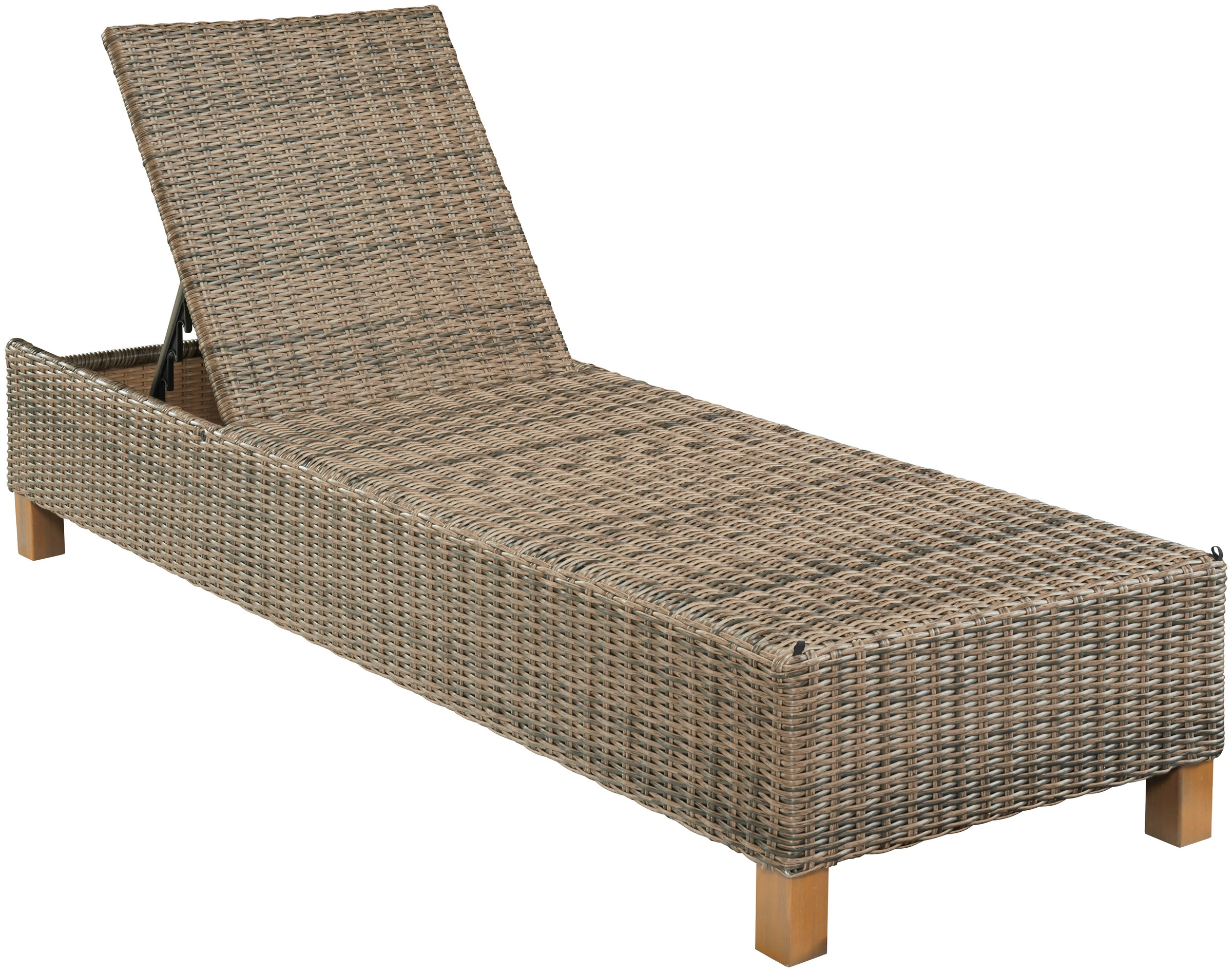 Gartenliege MERXX "Toskana", braun (beige), Obermaterial: 100% Polyester. Füllung: 100% Polyurethan, Gartenliegen, Gartenliege, Polyrattan/Akazie, inkl. Auflage 3